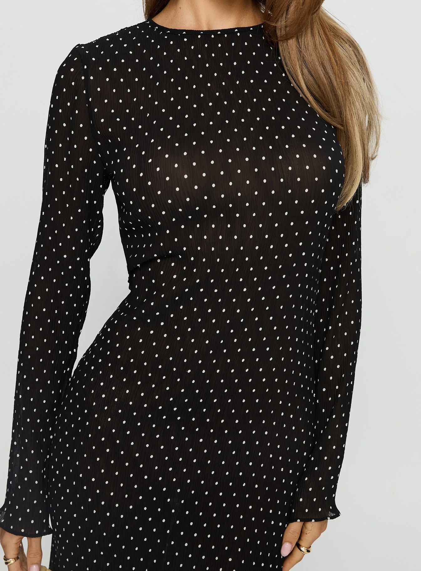 Haven Long Sleeve Maxi Dress Noir Polka