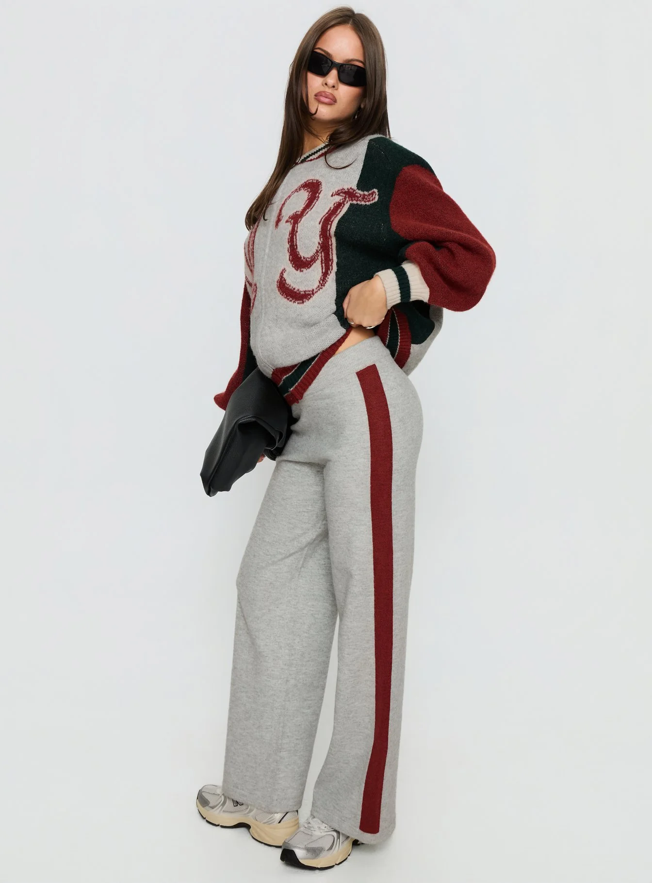 Brandyce Straight Leg Knit Pants Grey / Red