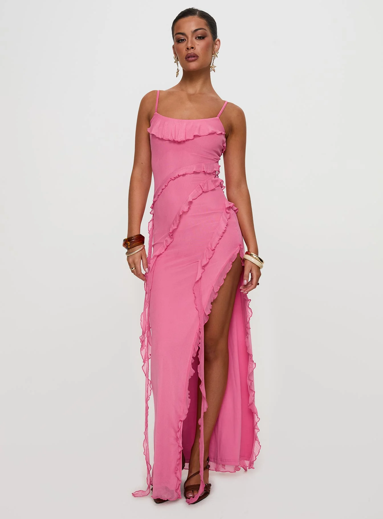 Valerian Frill Maxi Dress Pink