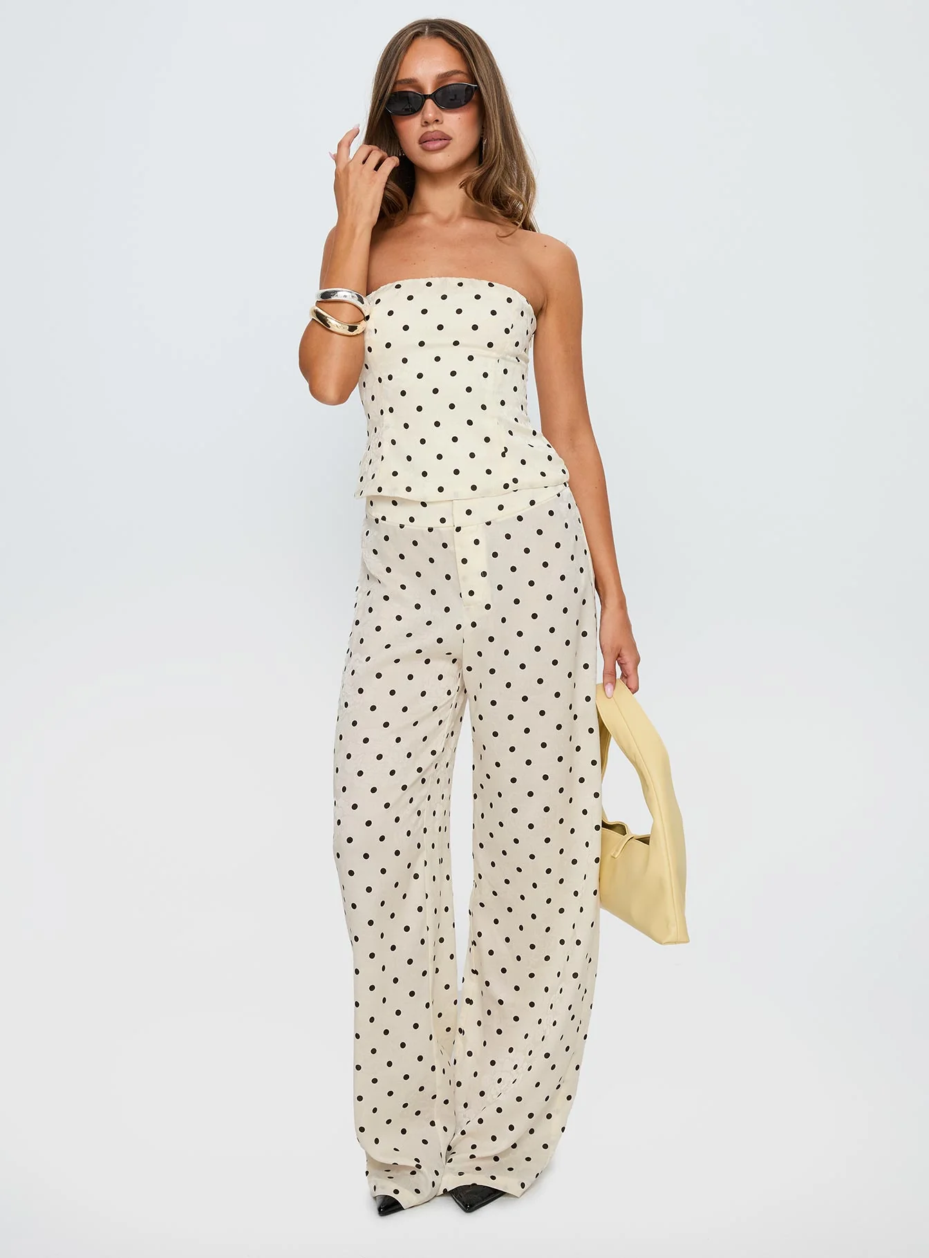 Powdered Sugar Strapless Set Cream Polka