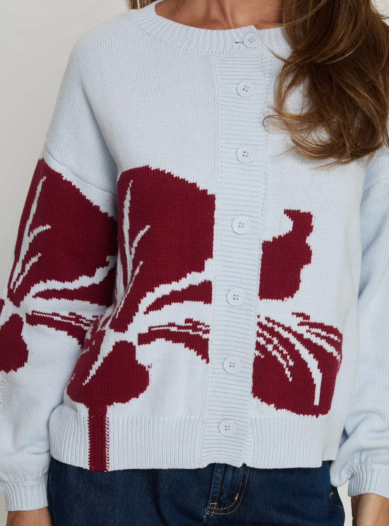 Jalenn Floral Knit Cardigan Blue / Red