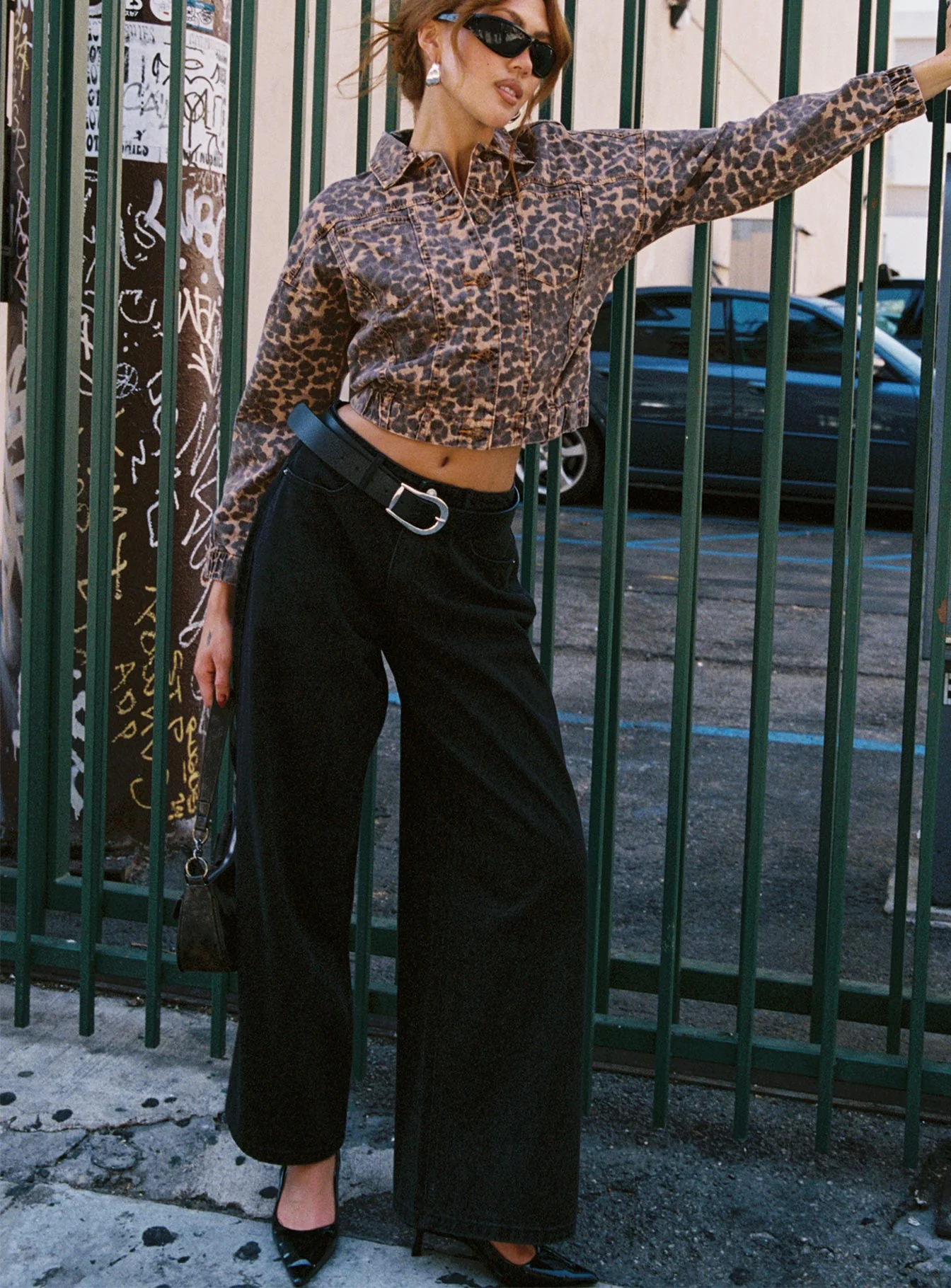 Naylor Mid Rise Wide Leg Jeans Washed Black Denim