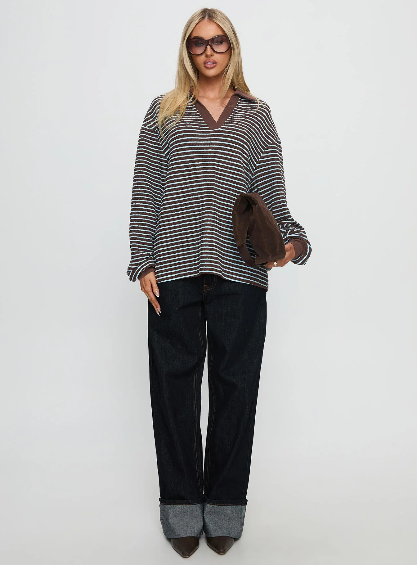 Rigbys Collared Jumper Brown / Blue Stripe