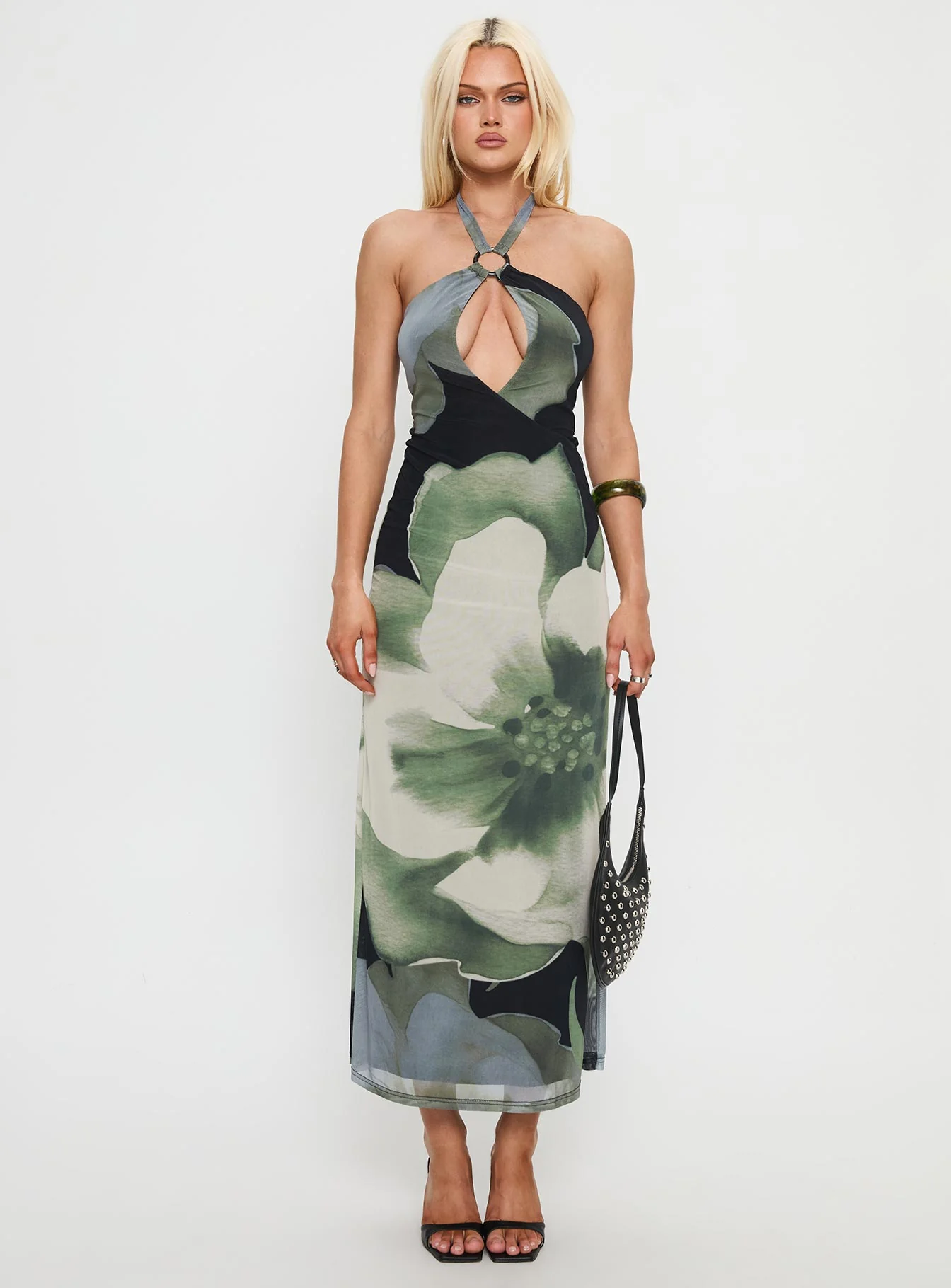 Zelle Halter Cut Out Maxi Dress Blue Multi