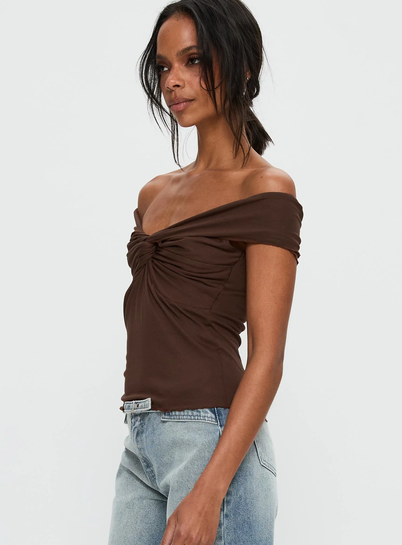 Suspiria Twist Off Shoulder Top Chocolate