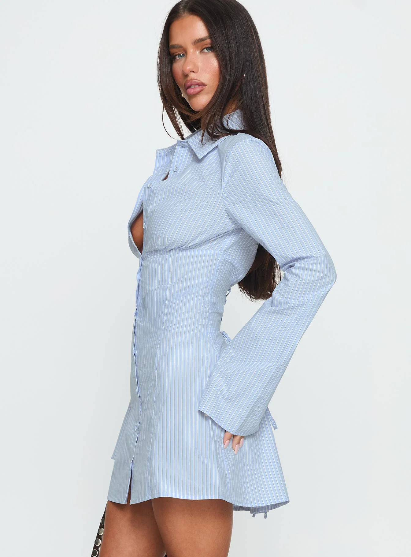 Tawni Long Sleeve Shirt Mini Dress Blue
