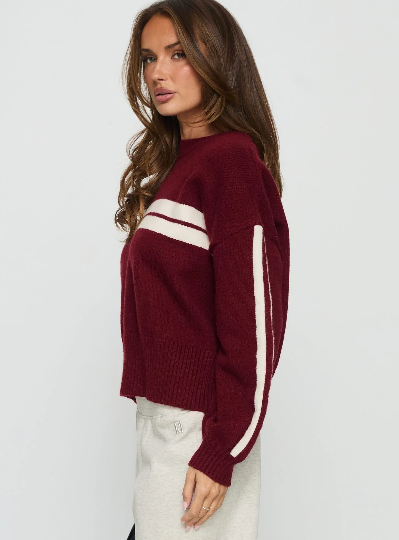 Catherin Crew Neck Knit Sweater Red / White