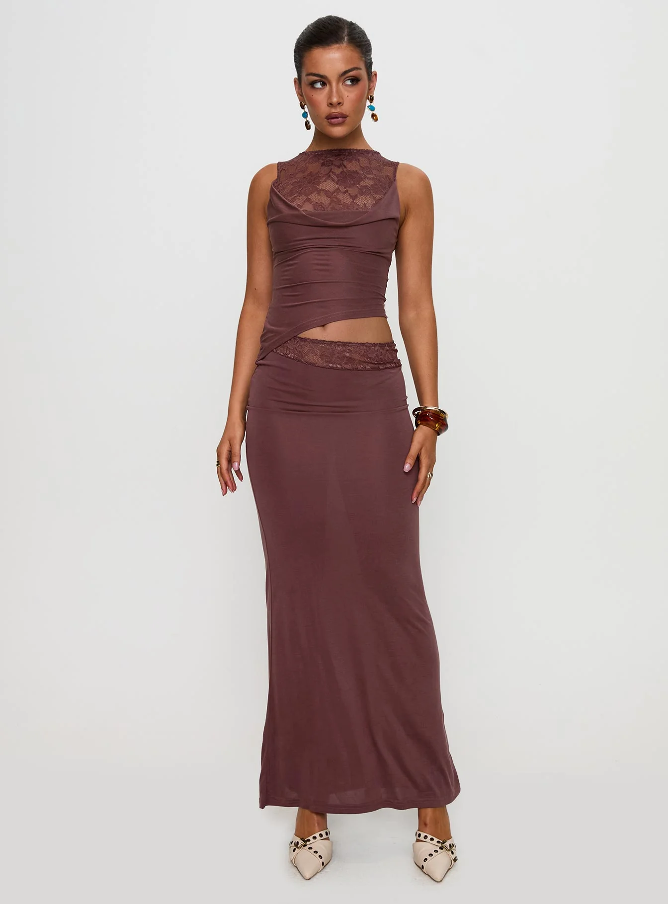 Vesperine Lace Maxi Dress Cocoa Brown