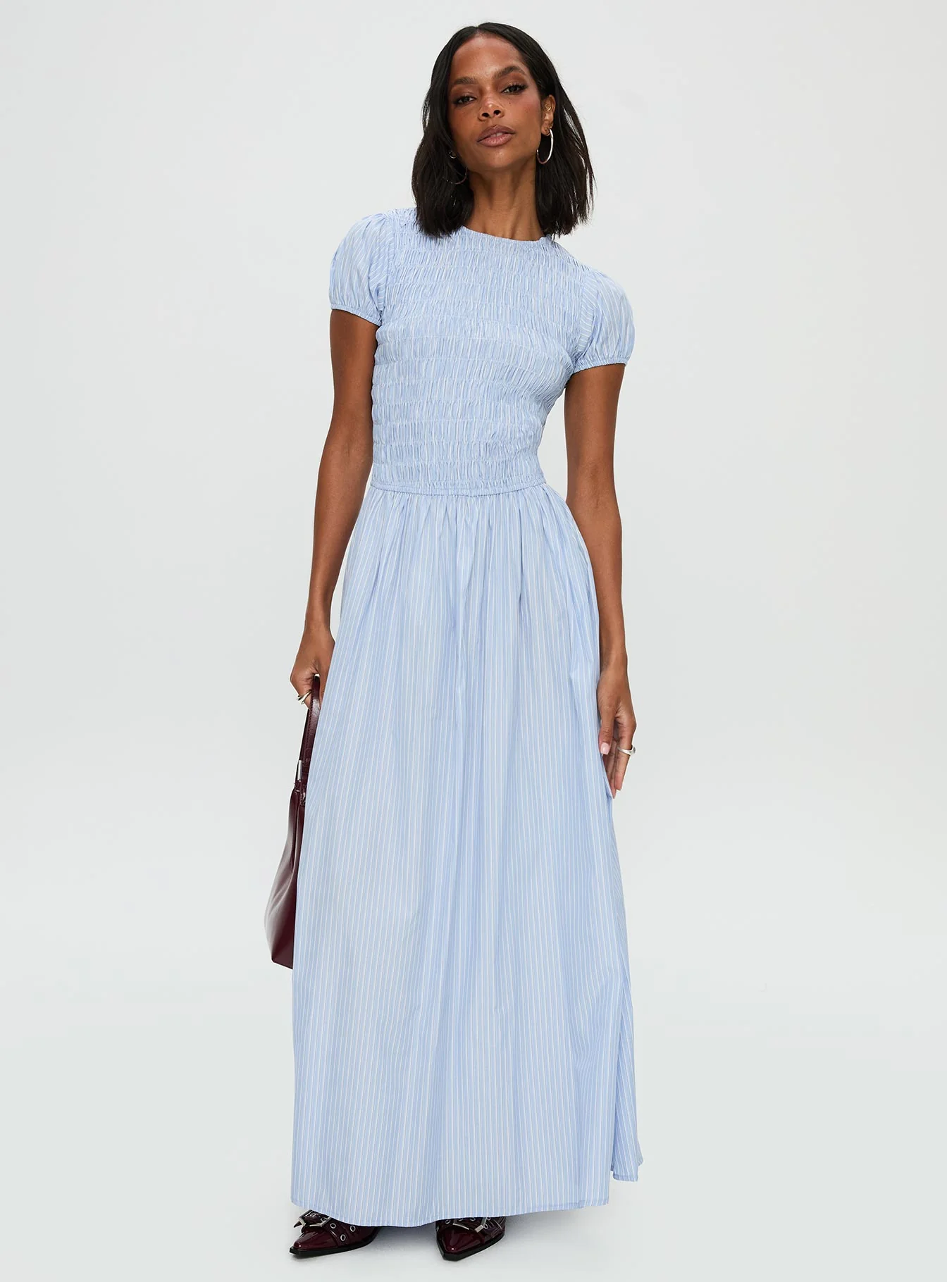 Wendelin Shirred Maxi Dress Blue Stripe