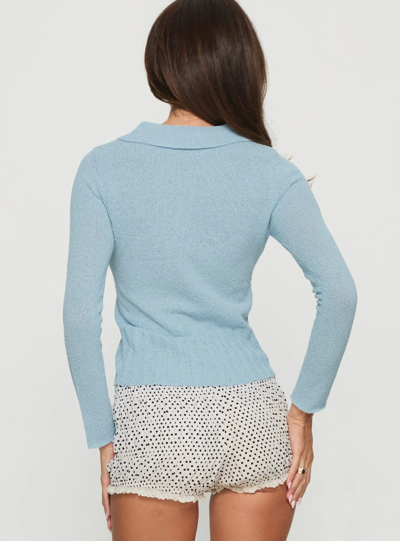 Loriann Collared Knit Cardigan Blue
