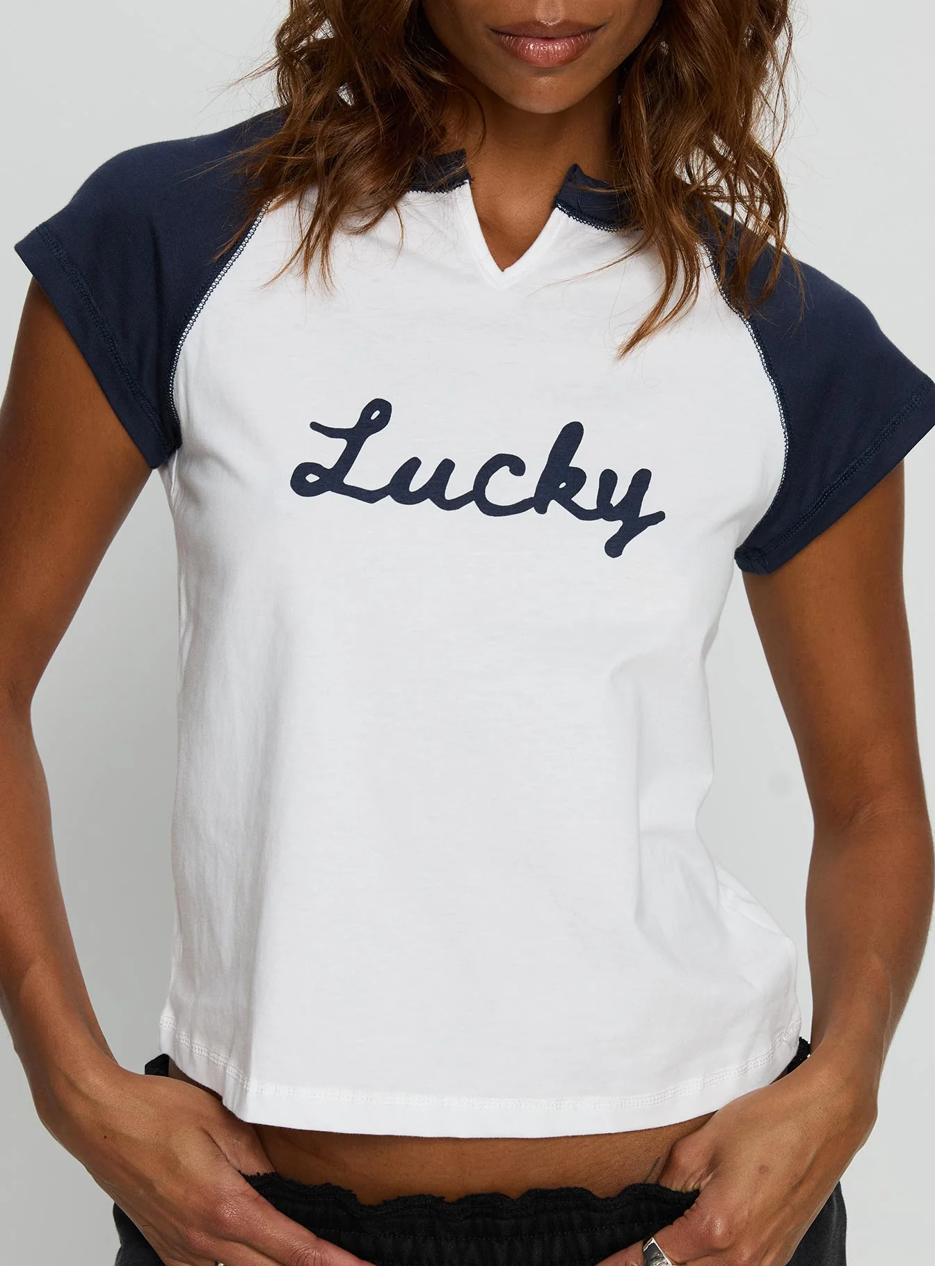 Southern Charm Graphic Baby Tee Navy / White