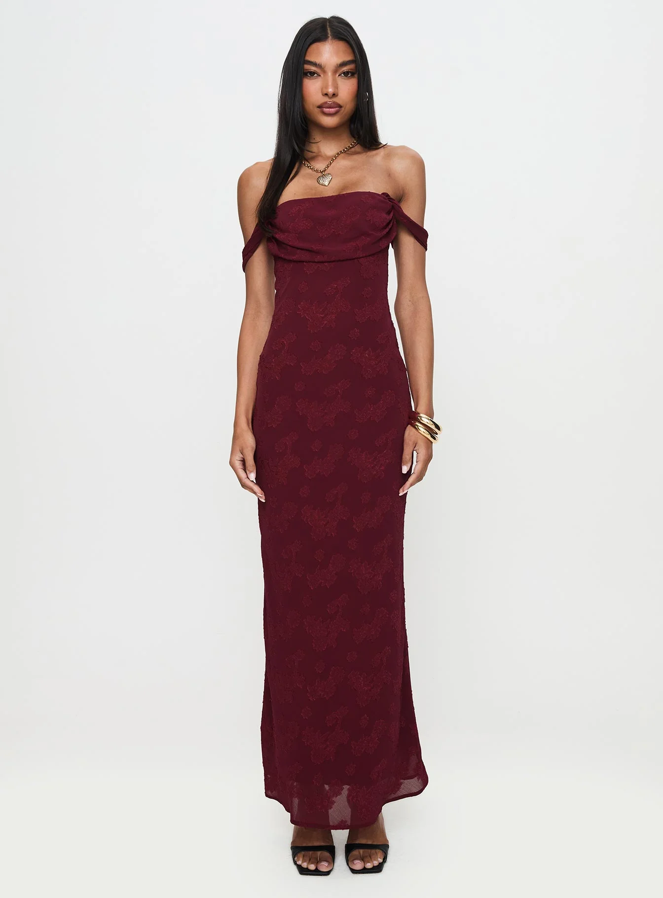 Azura Off The Shoulder Maxi Dress Burgundy