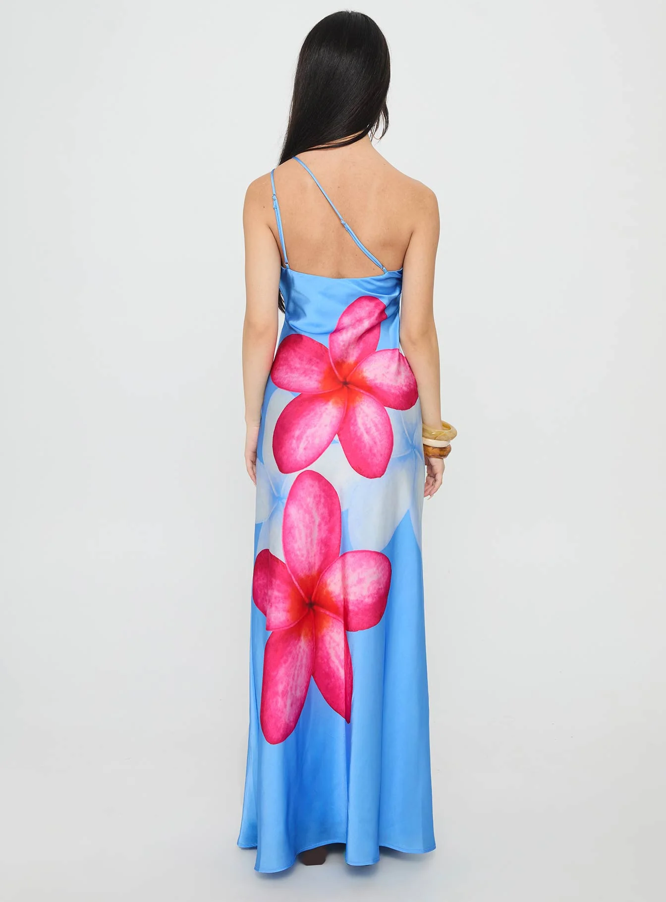 Meilana One Shoulder Maxi Dress Blue Floral