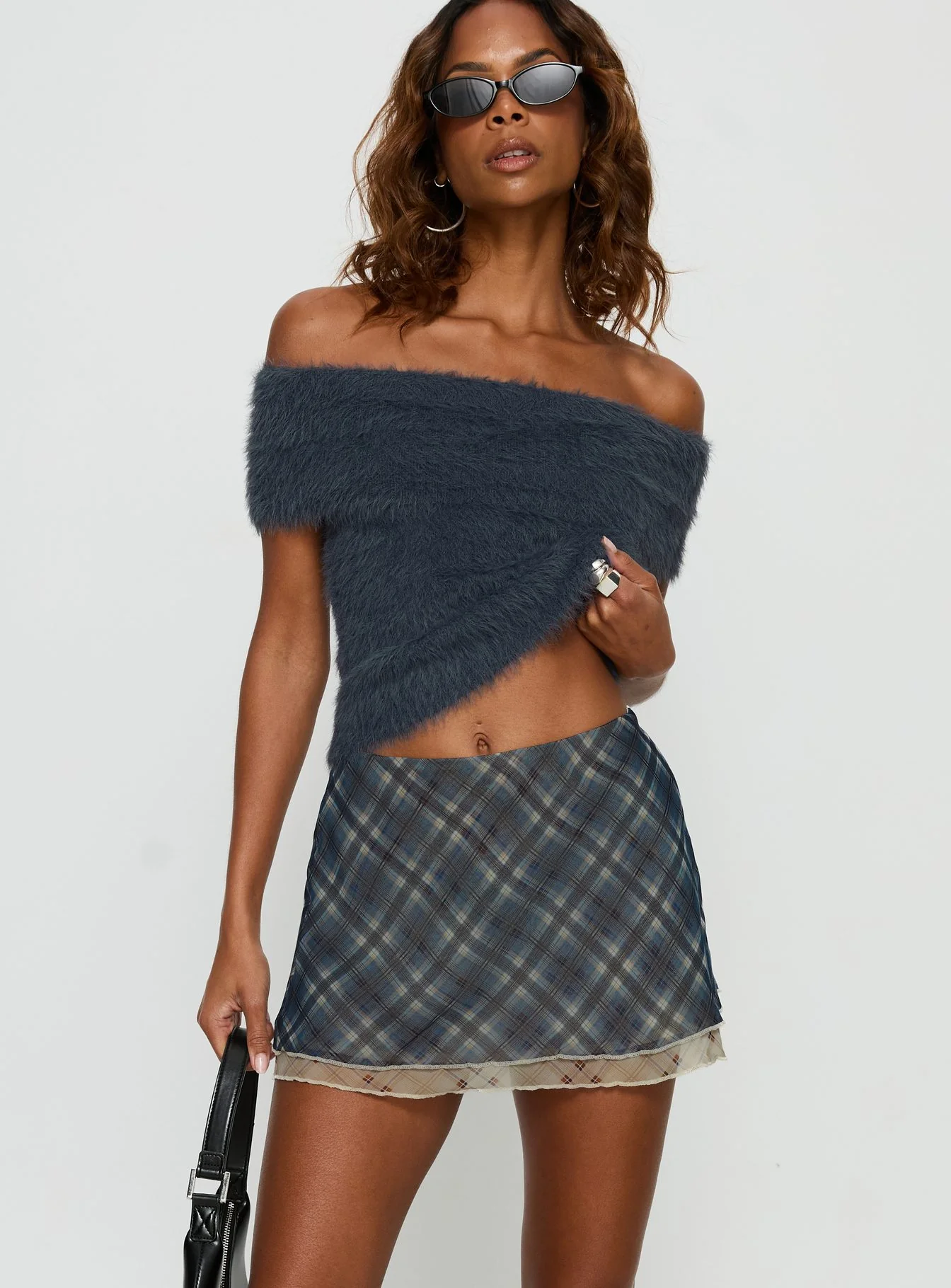 Avalind Layered Mini Skirt Bue Check