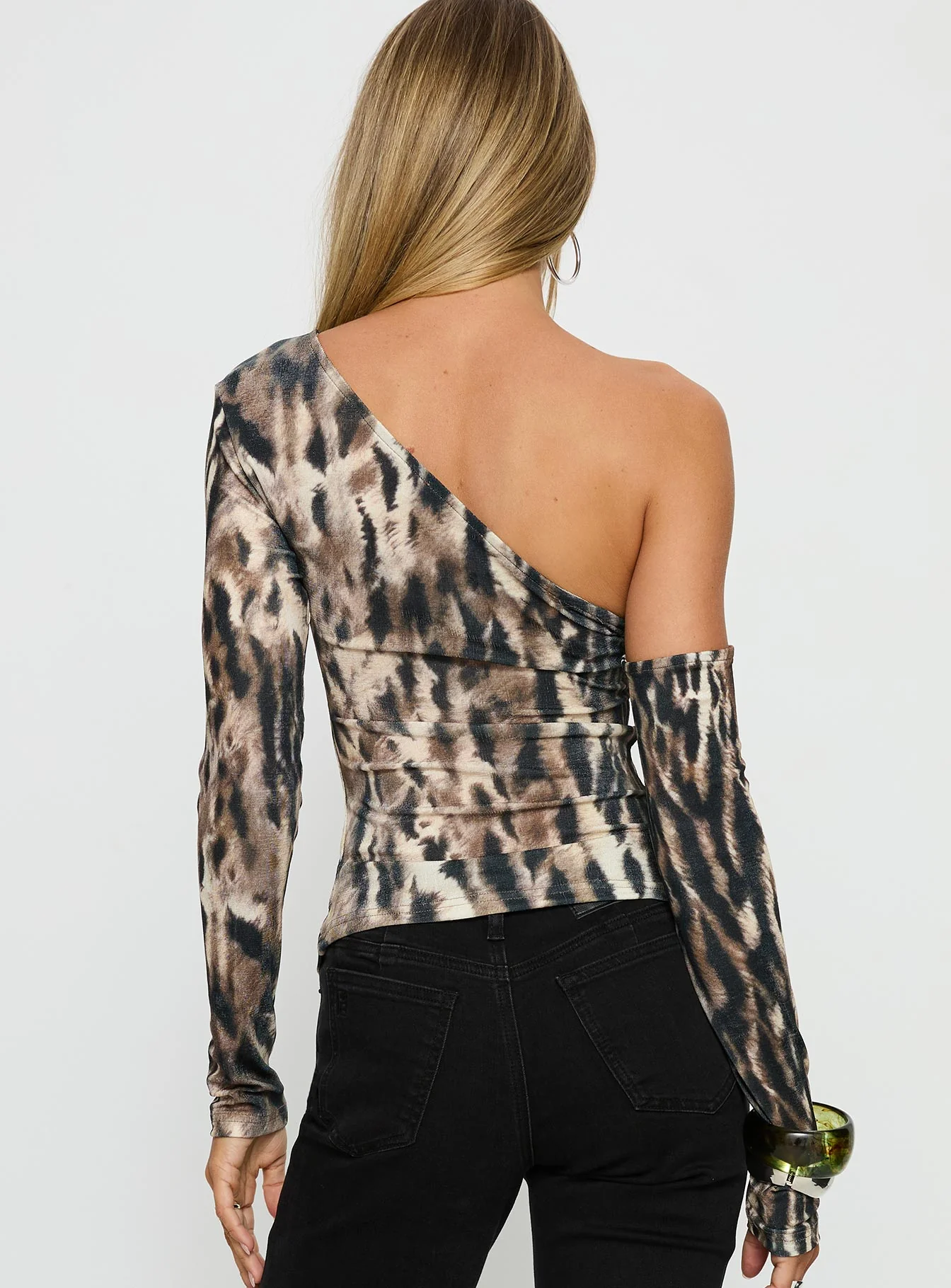 Evelene One Shoulder Long Sleeve Top Animal
