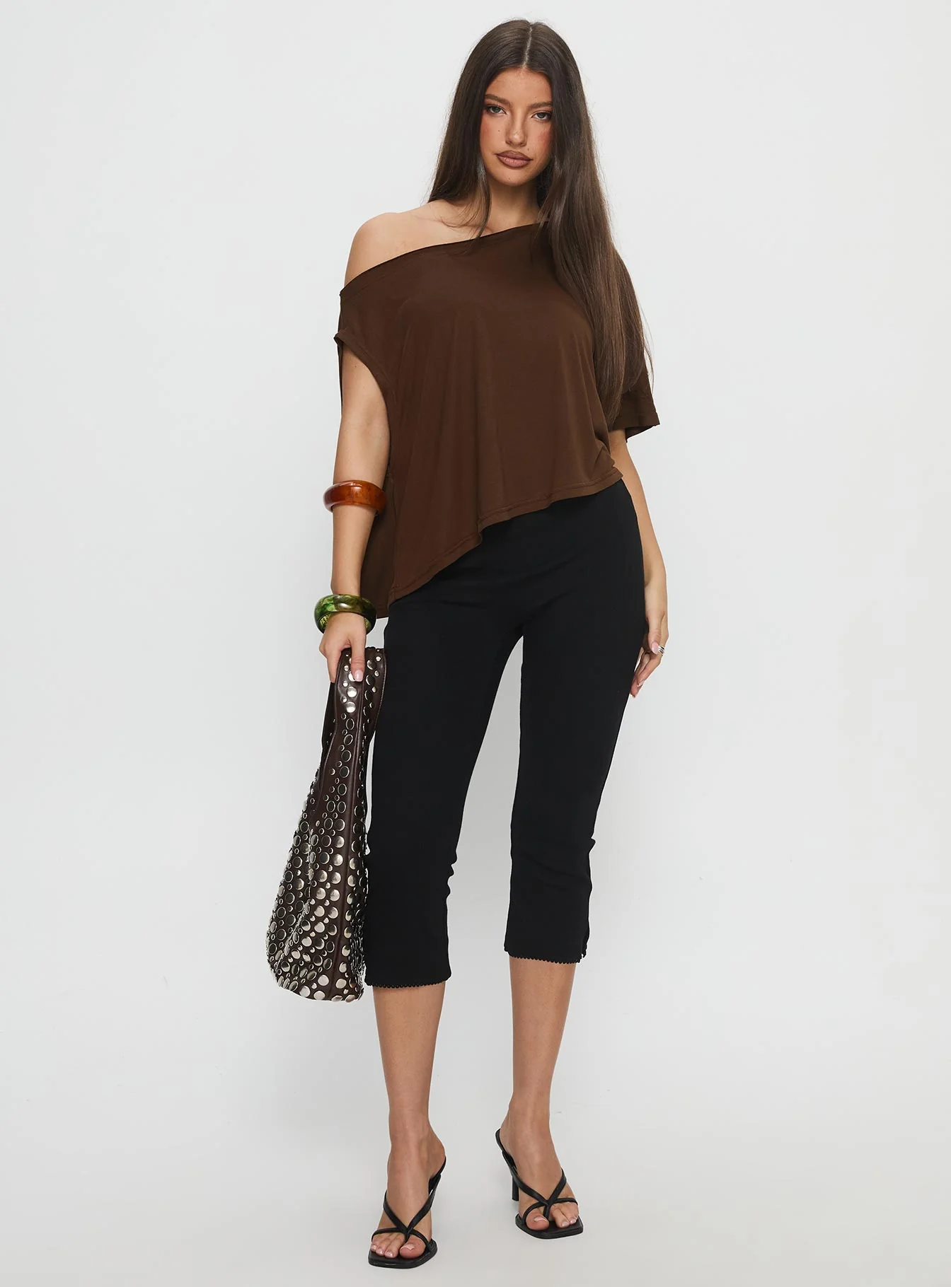 Passerby Asymmetrical Off Shoulder Top Brown