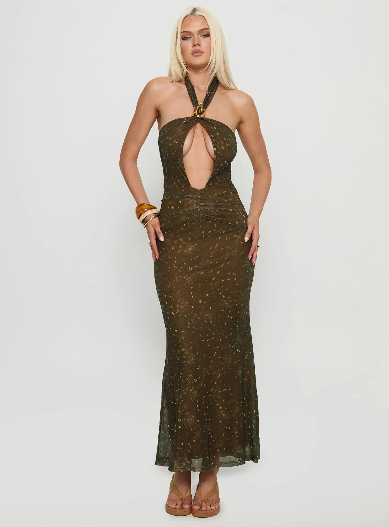 Carmelita Cut Out Halter Maxi Dress Brown