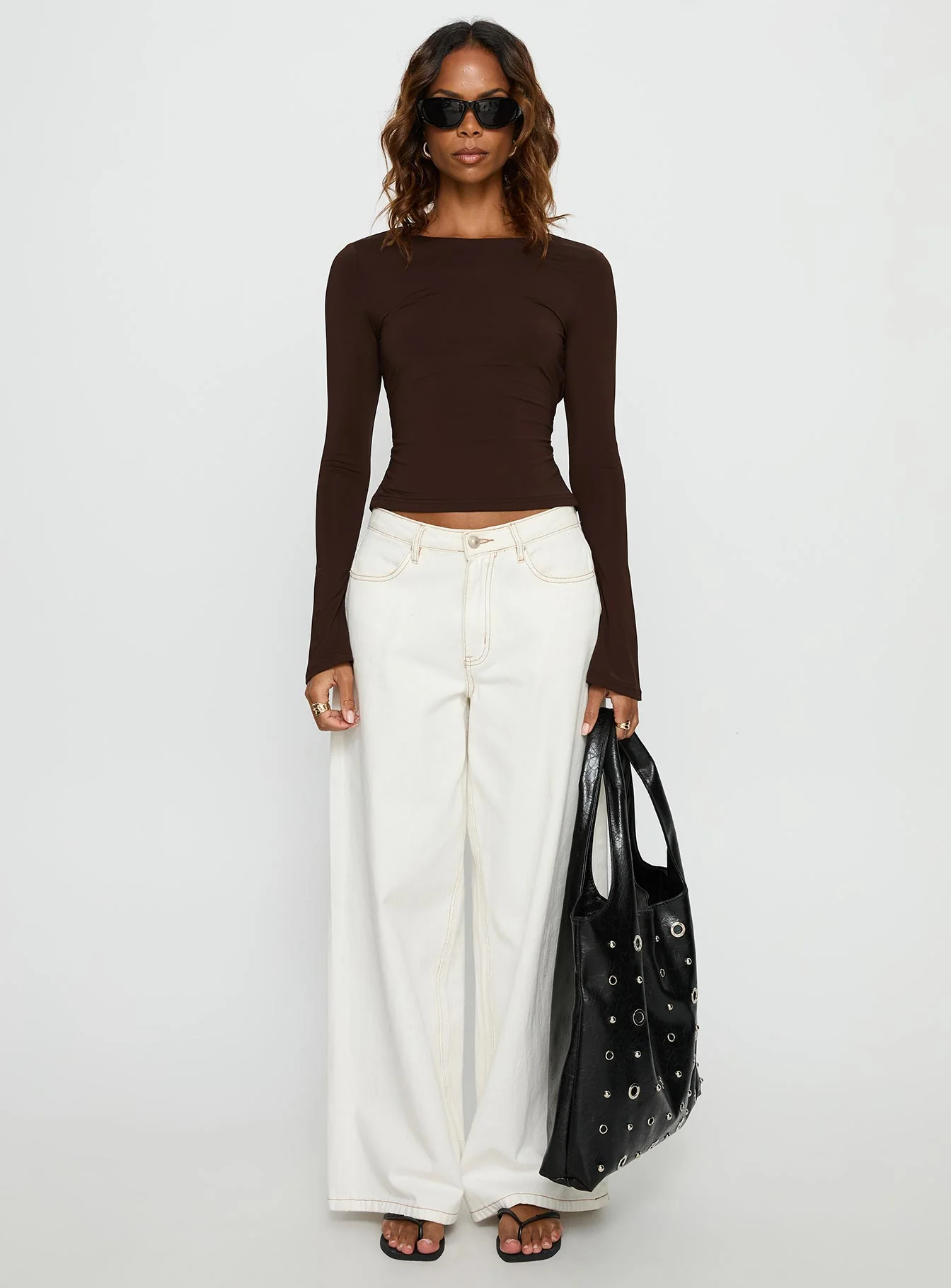 Harpur Long Sleeve Backless Top Chocolate