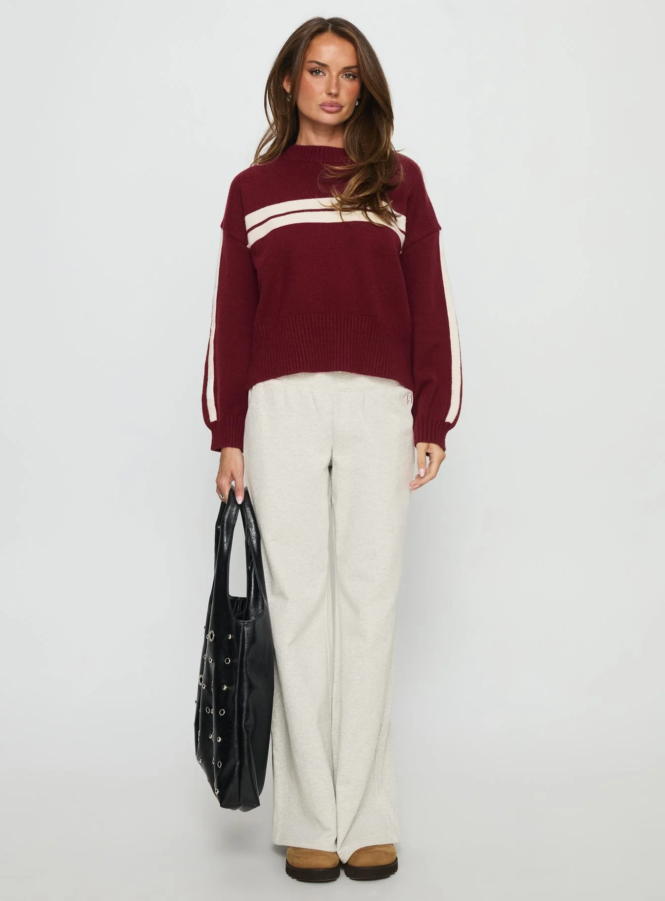 Catherin Crew Neck Knit Sweater Red / White