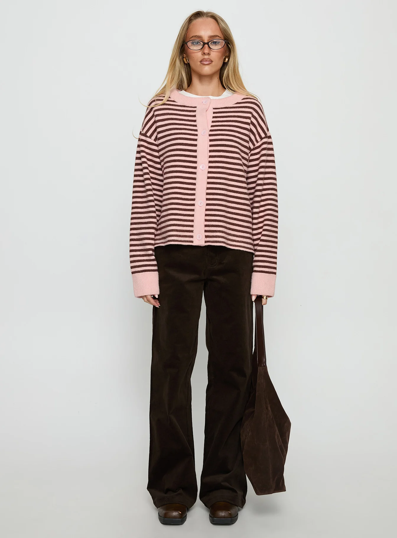 Darnelle Button Up Knit Cardigan Pink Stripe