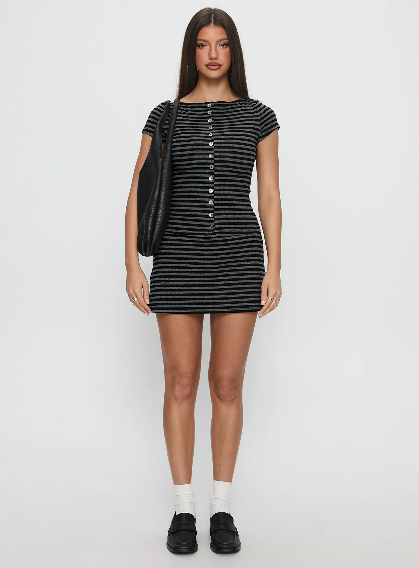 Angellina Jersey Button Down Top Stripe