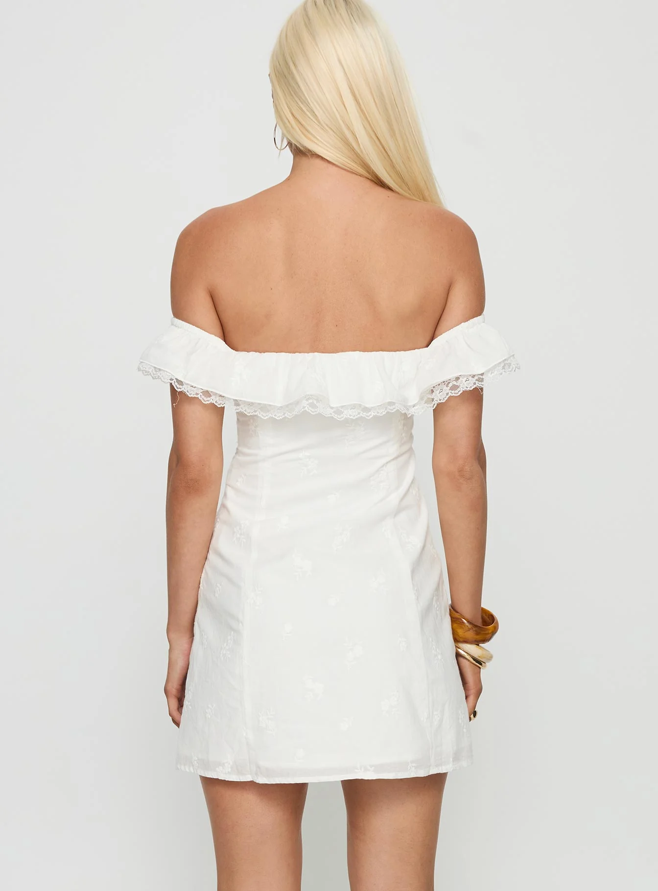 Lilybet Off Shoulder Embroidered Mini Dress White