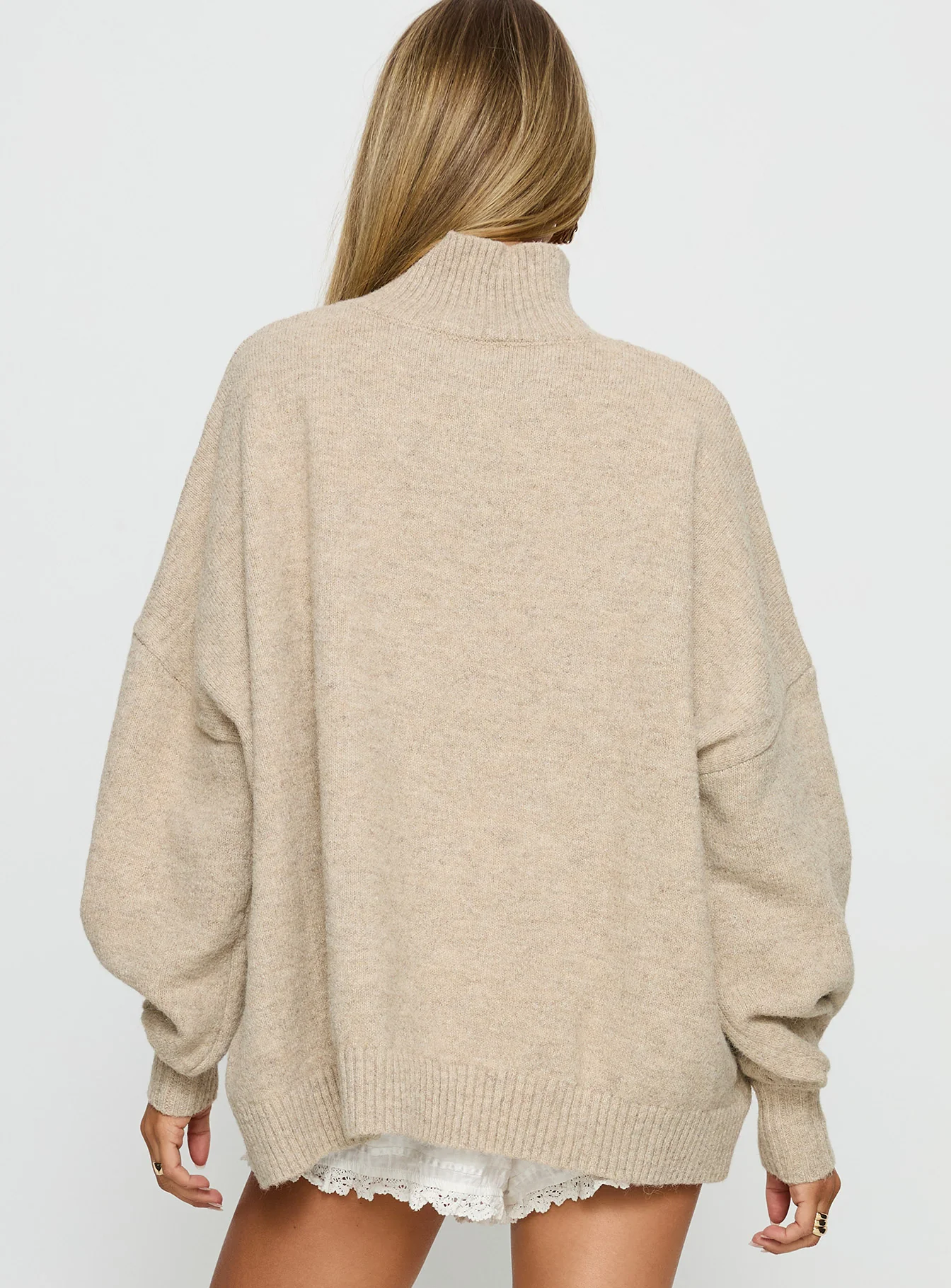 Patrizia Funnel Neck Knit Sweater Beige