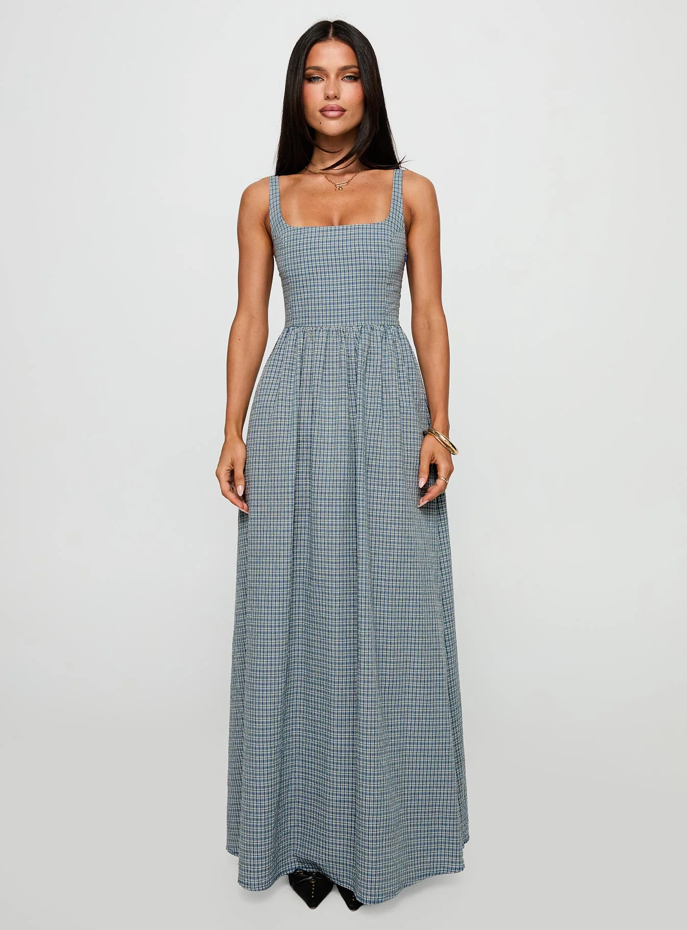 Cartmel Check Maxi Dress Navy