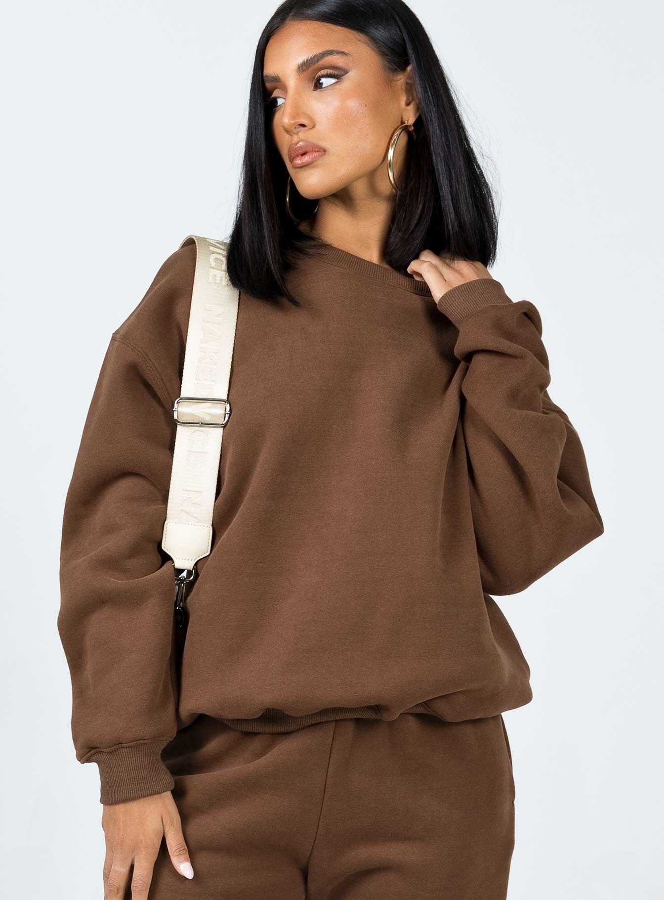 Club Basic Crewneck Sweatshirt Brown