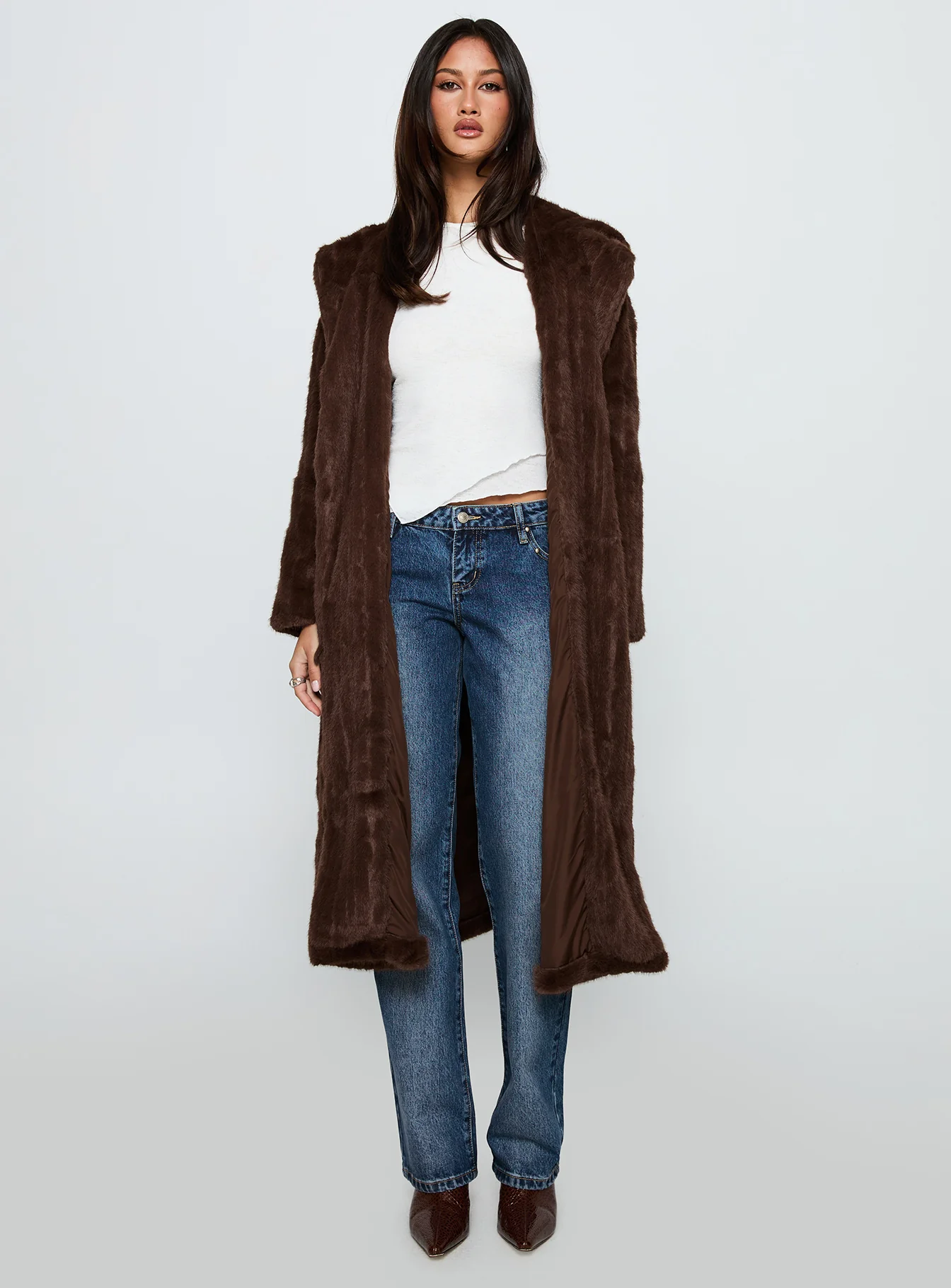 Moss Faux Fur Coat Chocolate