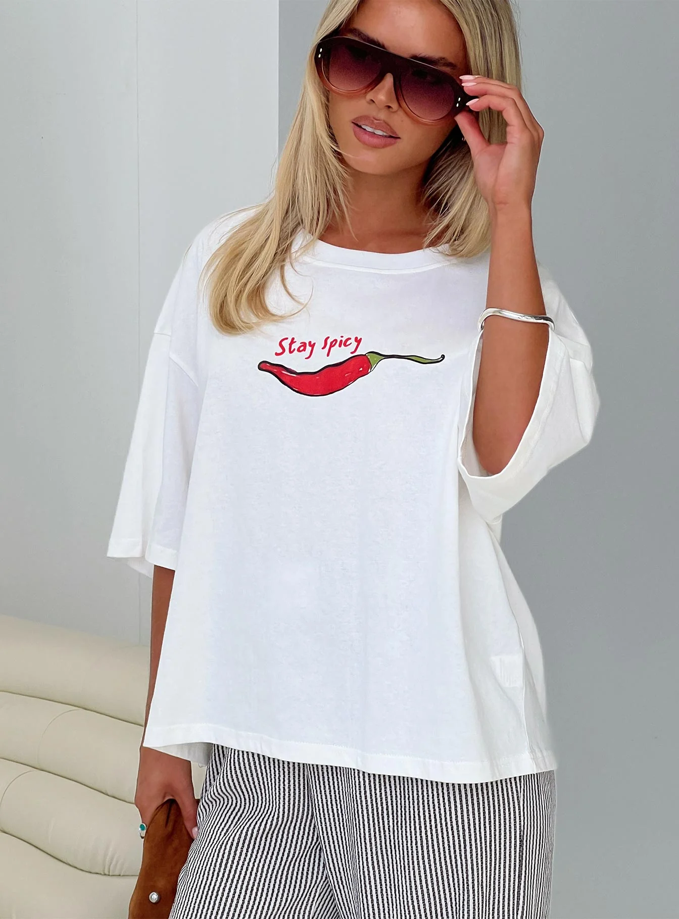 Stay Spicy Graphic Top White