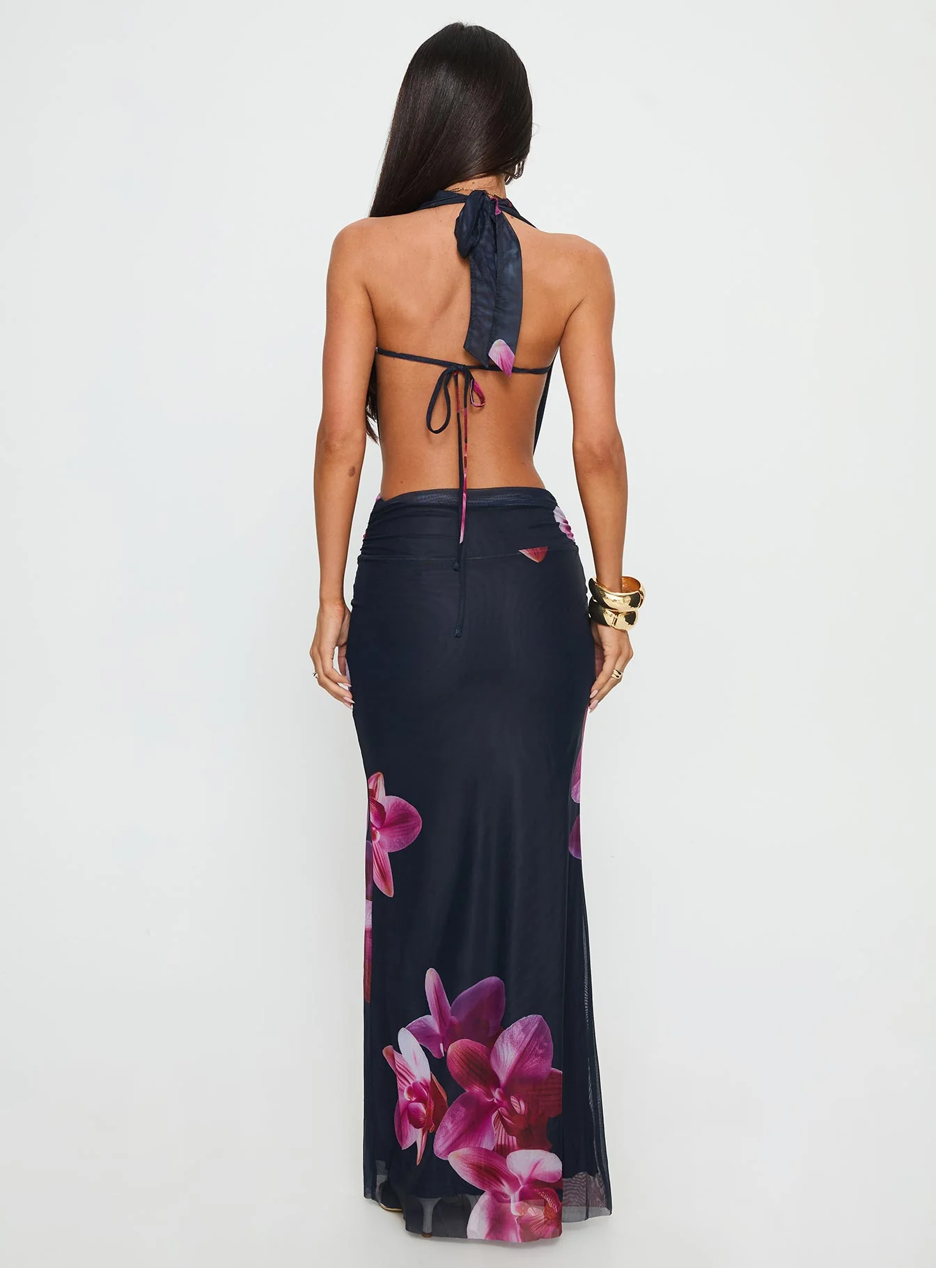 Tigress Halter Maxi Dress Navy Floral