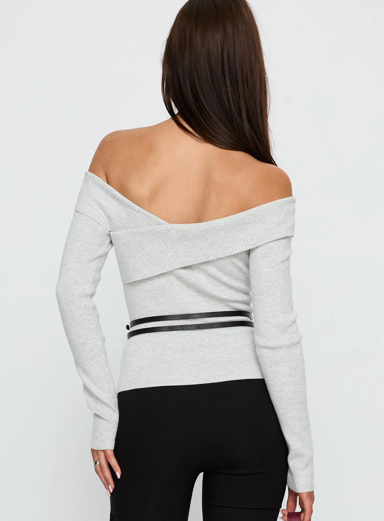 Ellenore Belt Detail Off Shoulder Top Grey