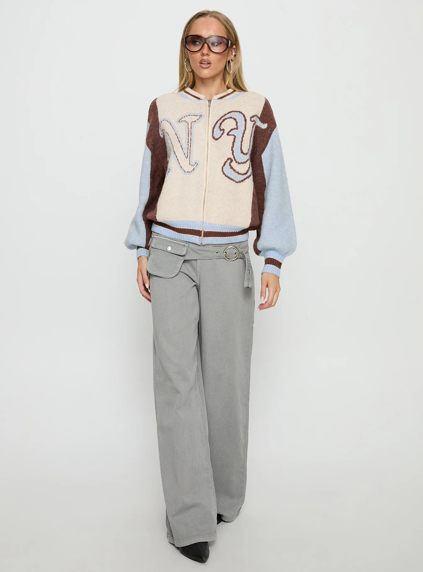 Brandyce Graphic Knit Jacket Blue / Chocolate