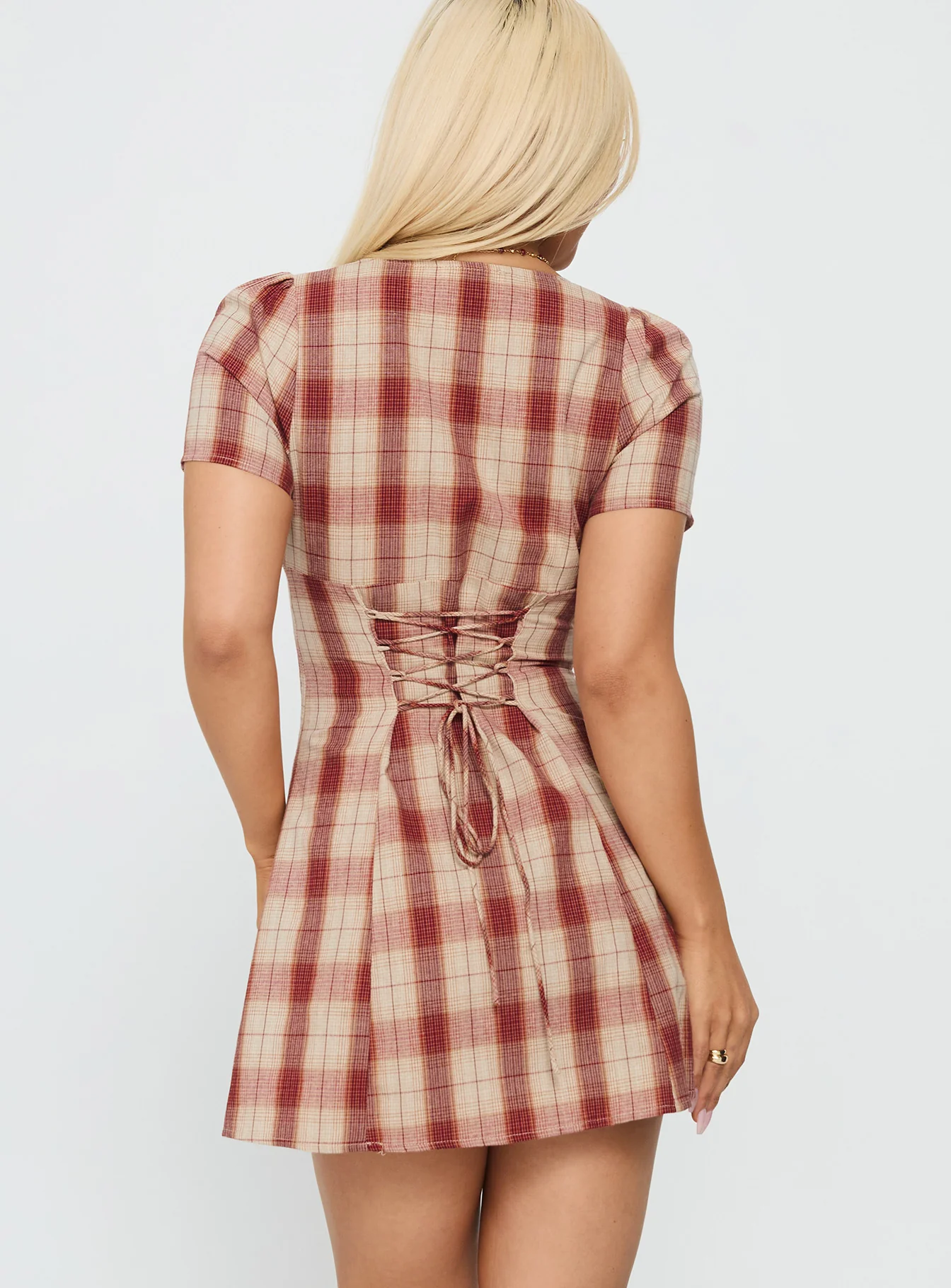Twist Of Fate V Neck Mini Dress Plaid