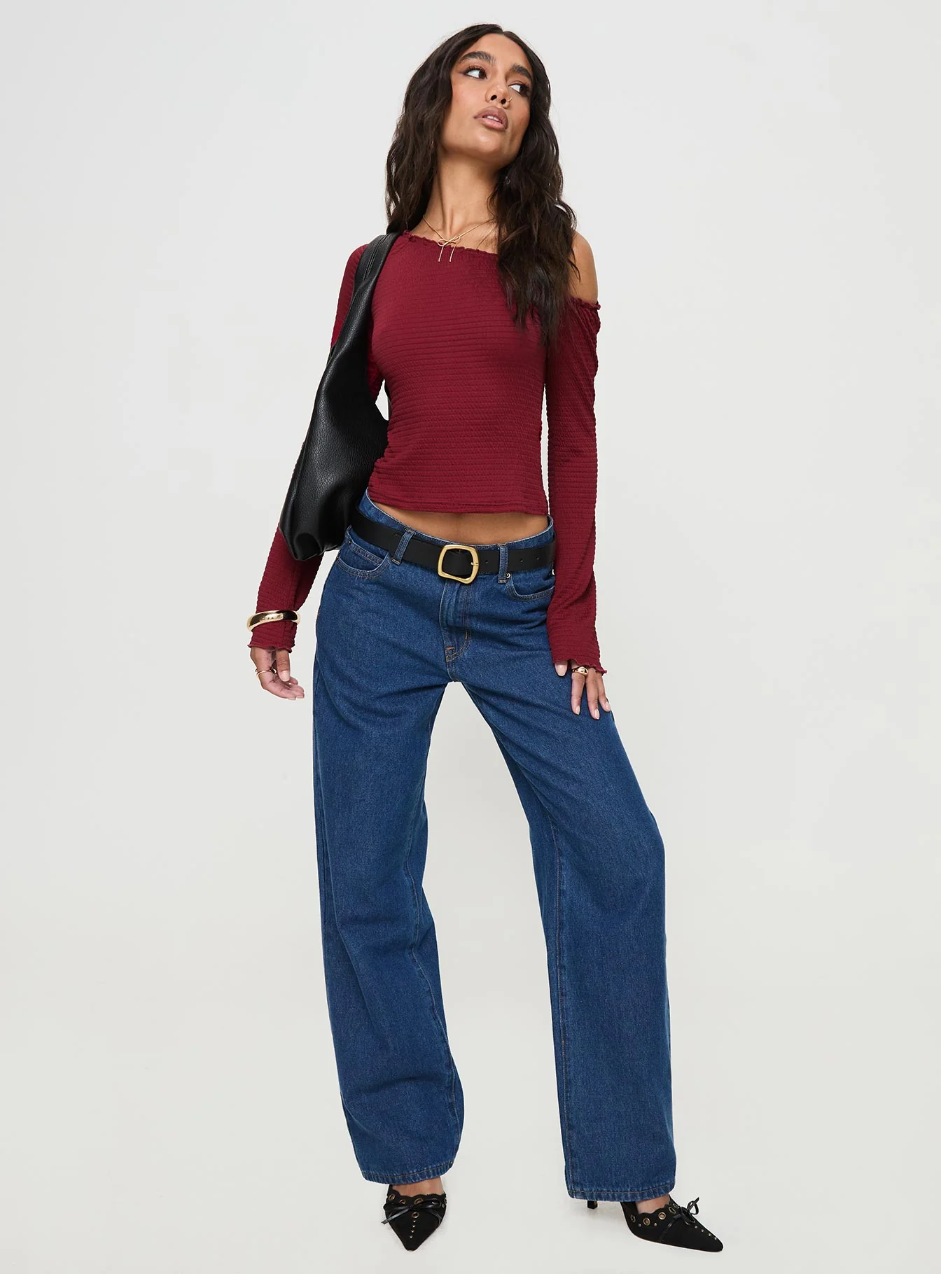 Opulent One Shoulder Top Maroon