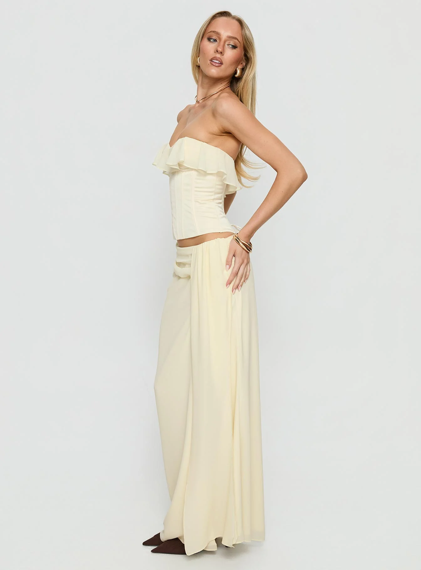 Holliann Draped Maxi Skirt Butter