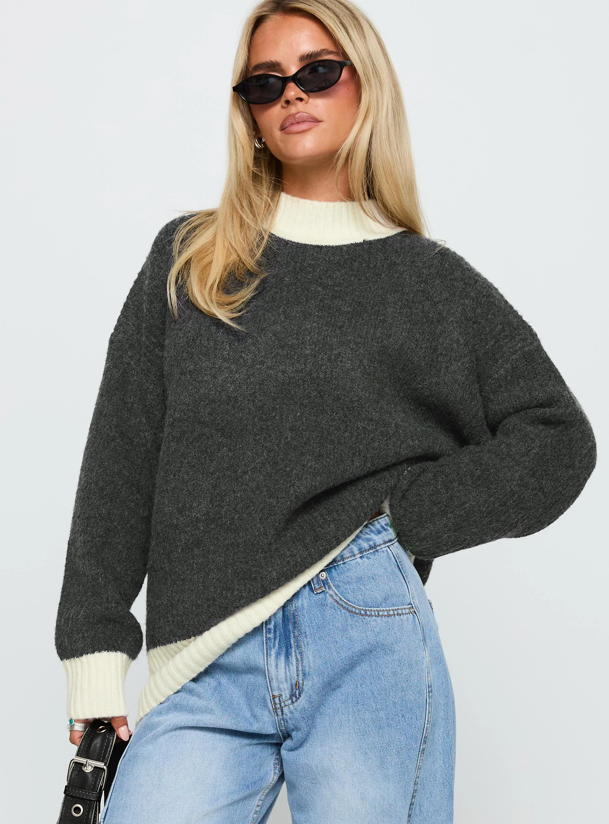 Broken Hearts Club Knit Sweater Grey