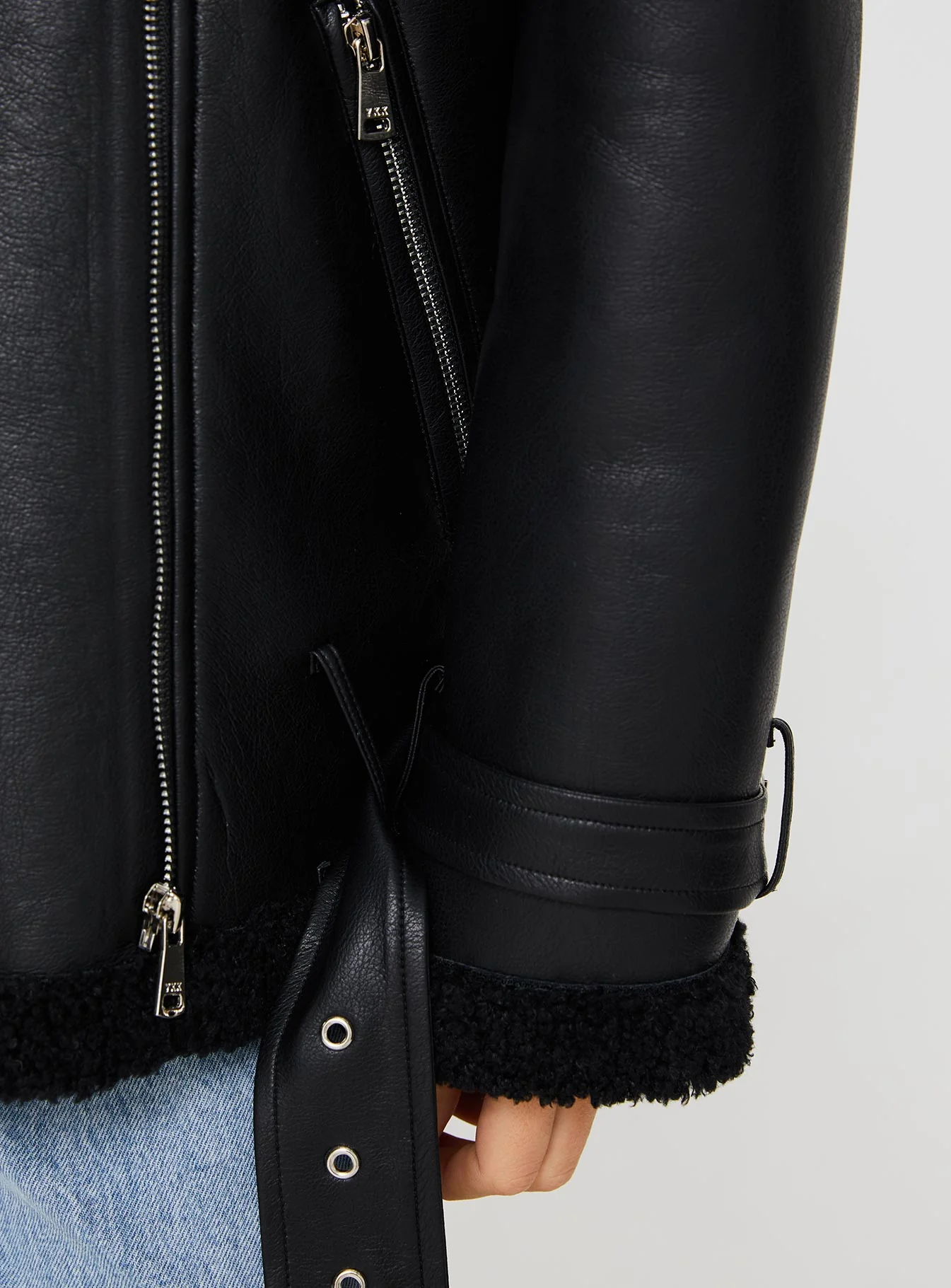 Maudie Shearling Faux Leather Jacket Black