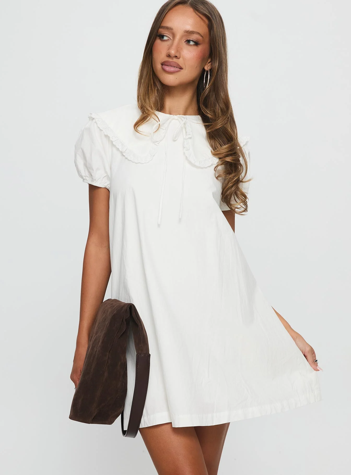 Roseprick Puff Sleeve Babydoll Dress White