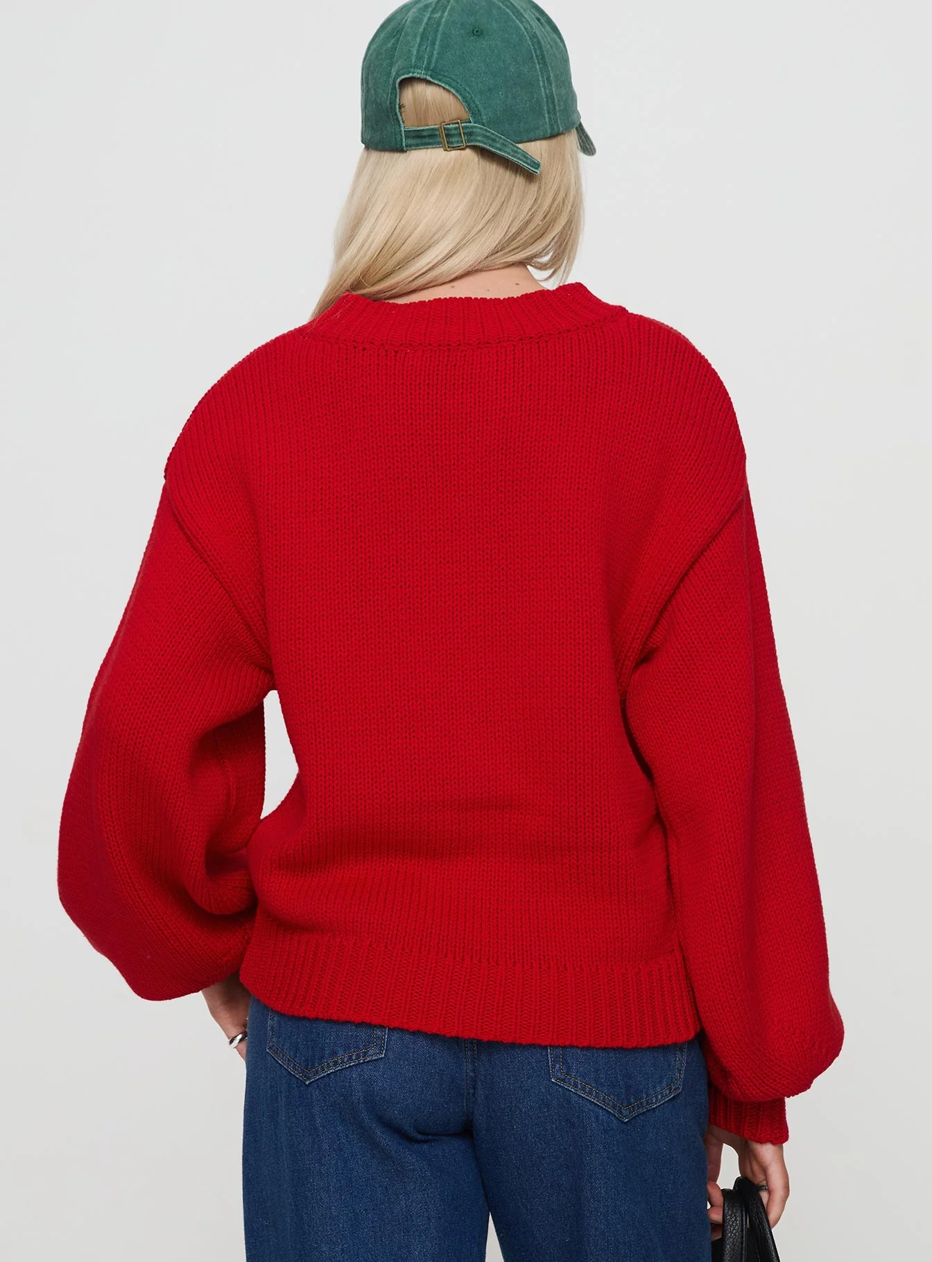 Harmony Balloon Sleeve Knit Sweater Red