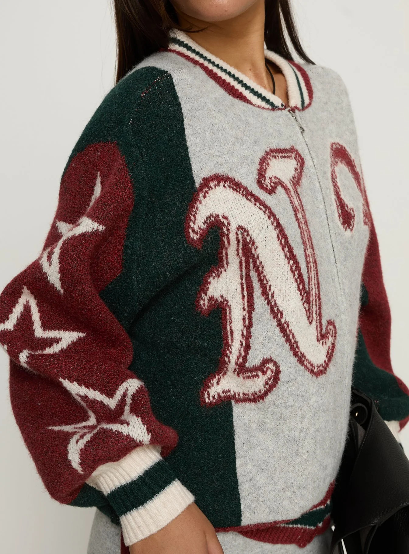 Brandyce Graphic Knit Jacket Grey / Red