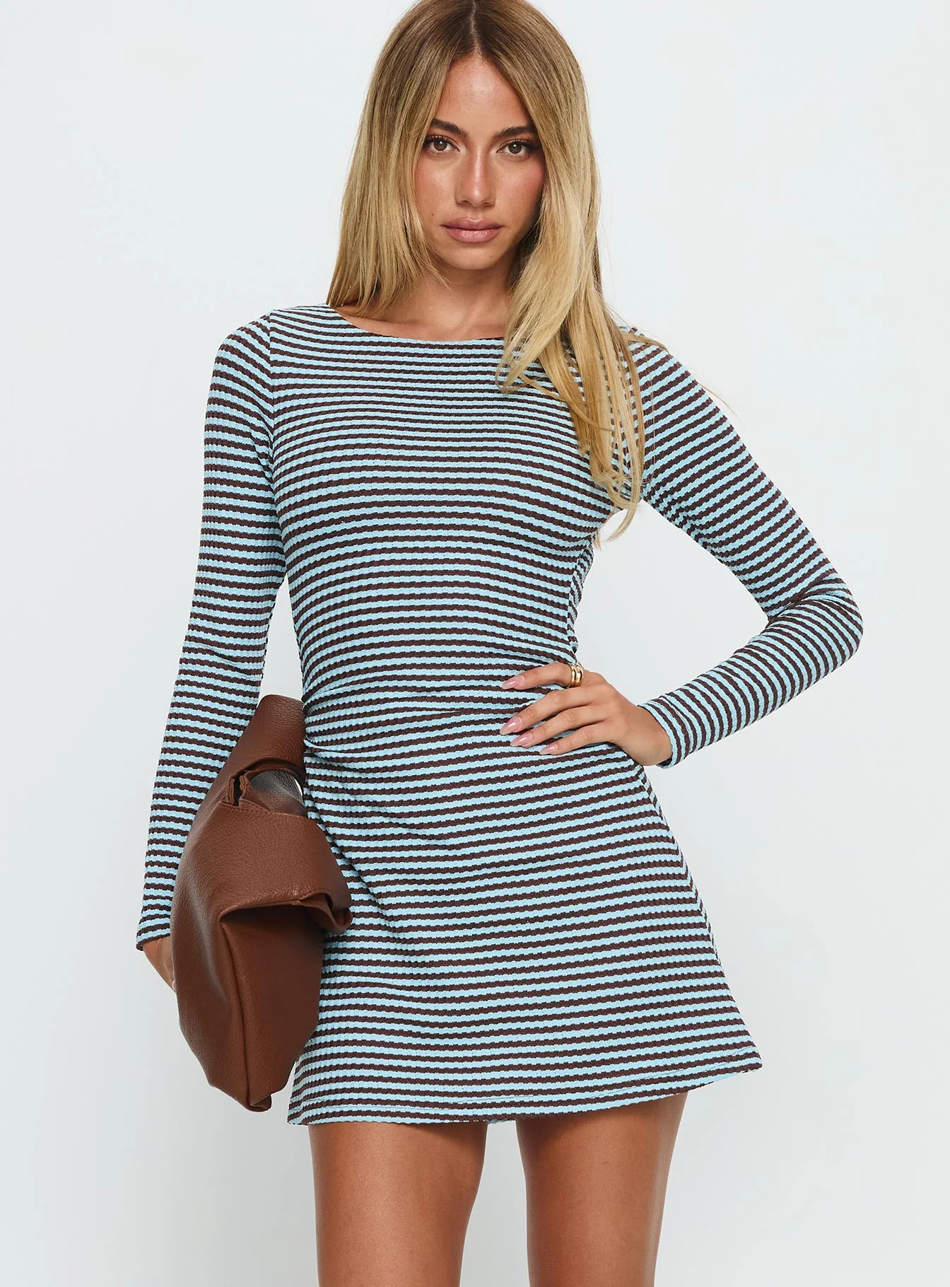 Carnella Long Sleeve Mini Dress Blue Stripe