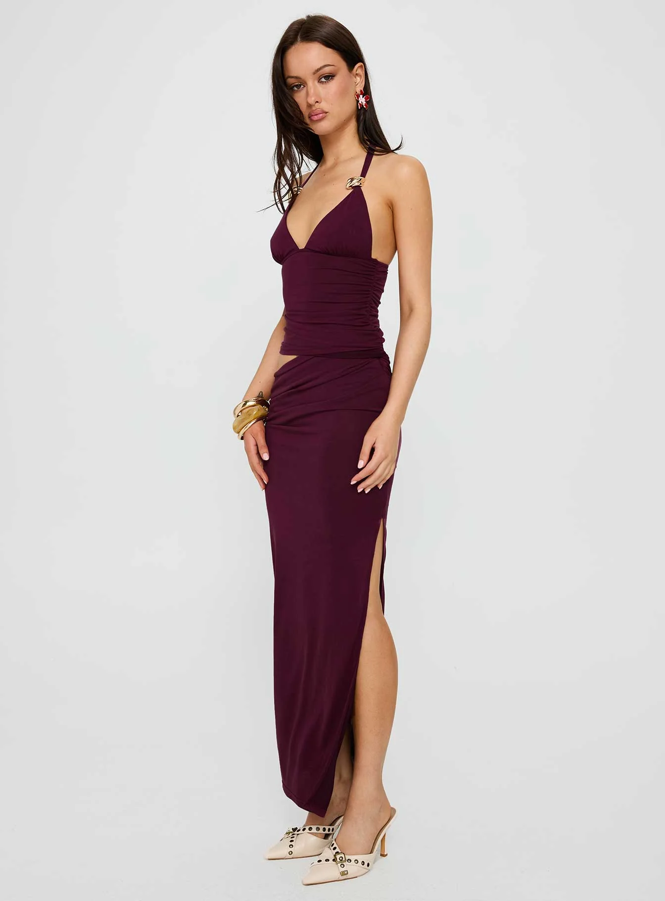 Imeraldia Hardware Halter Maxi Dress Currant