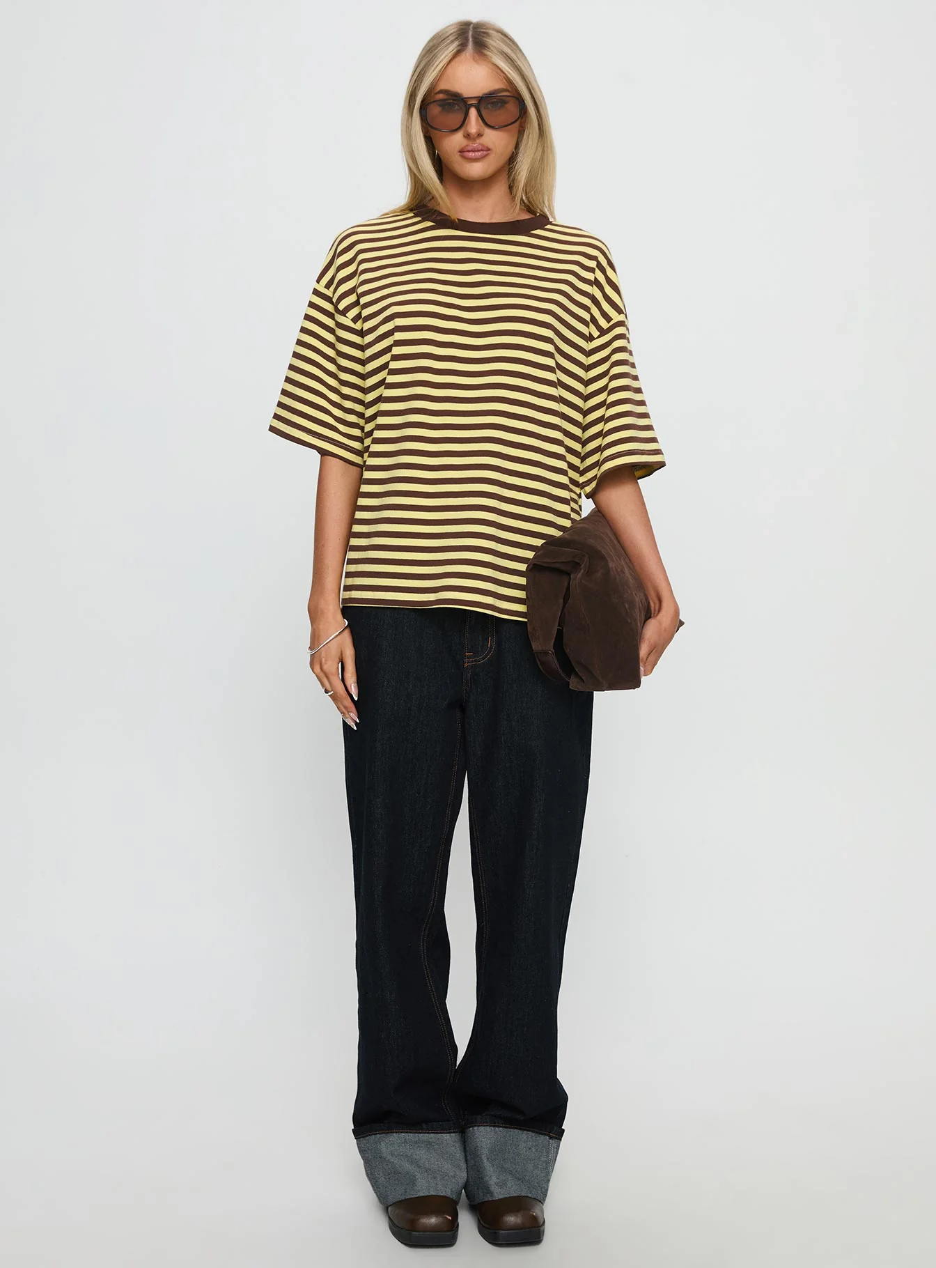 Settle Down Short Sleeve Top Yellow / Brown Stripe