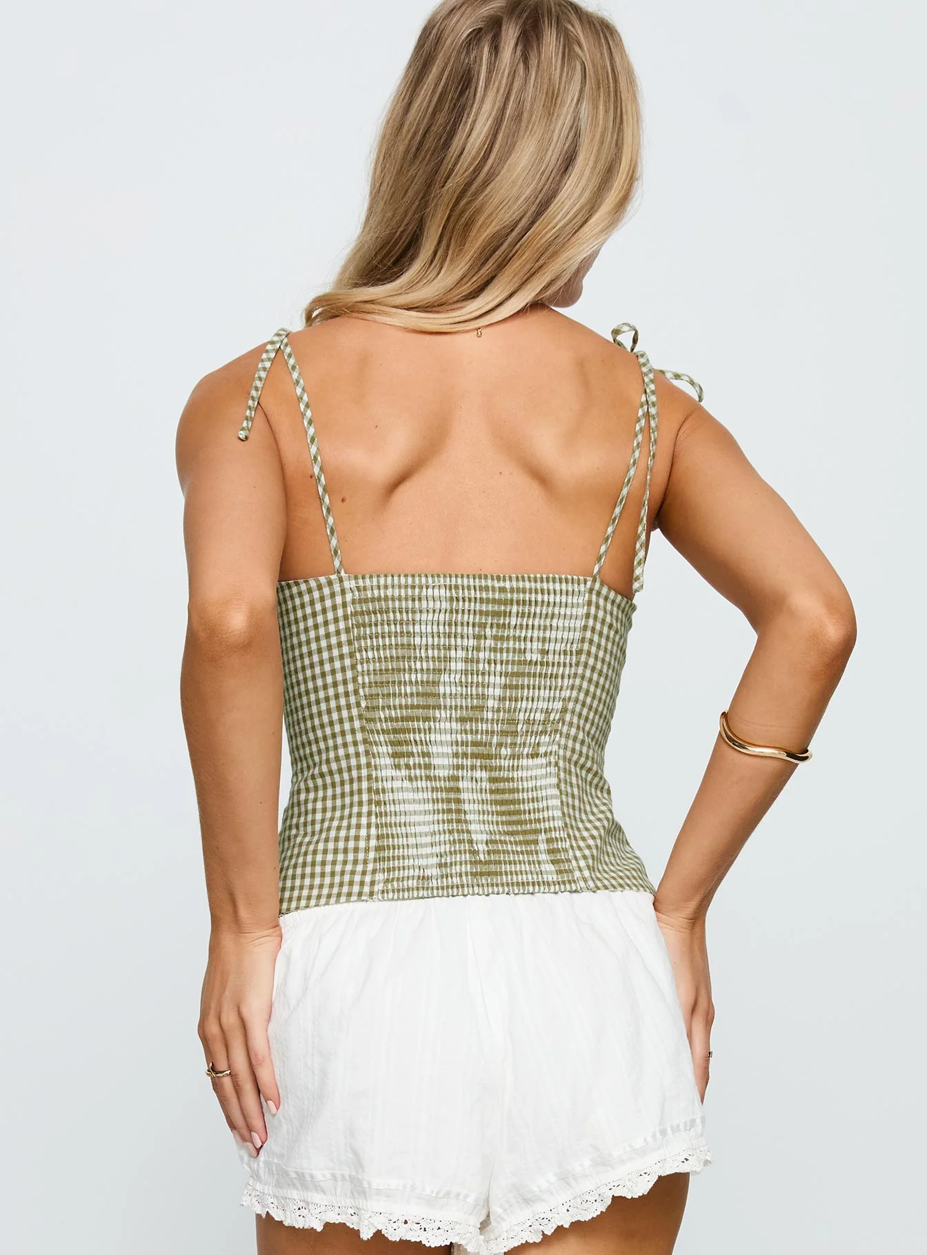 Dalanie Tie Strap Top Green Check