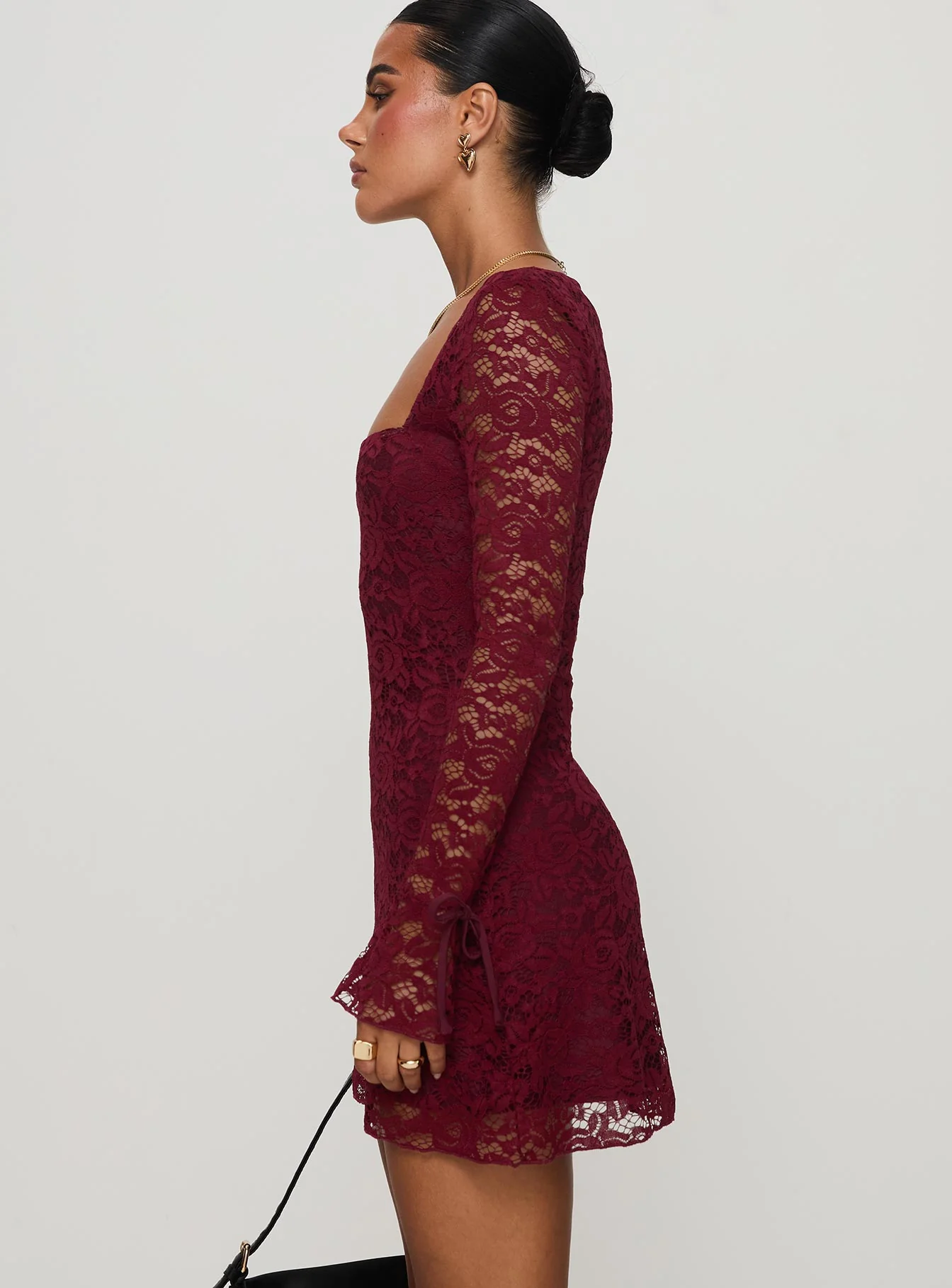 Lucianna Long Sleeve Lace Mini Dress Burgundy
