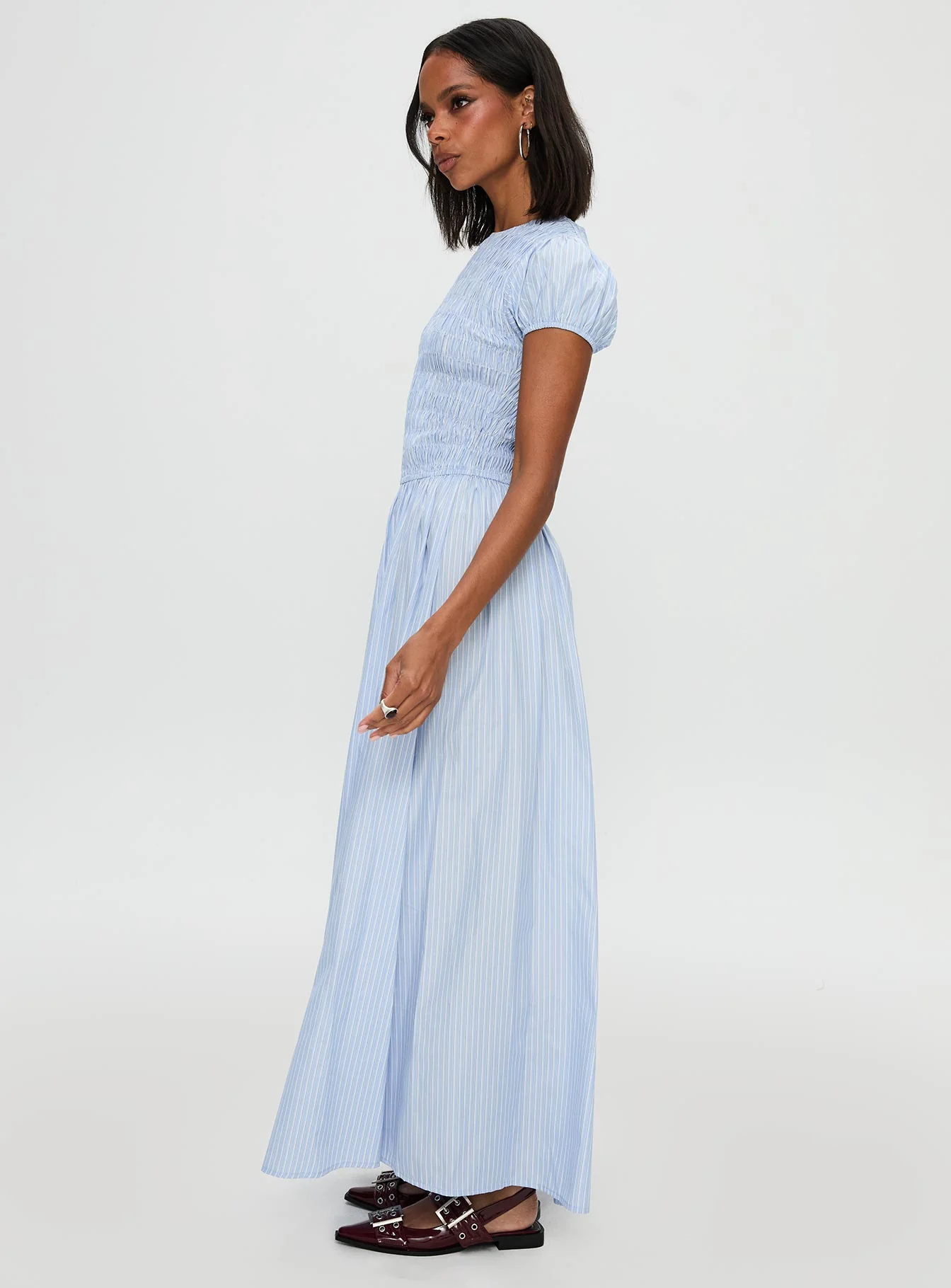 Wendelin Shirred Maxi Dress Blue Stripe