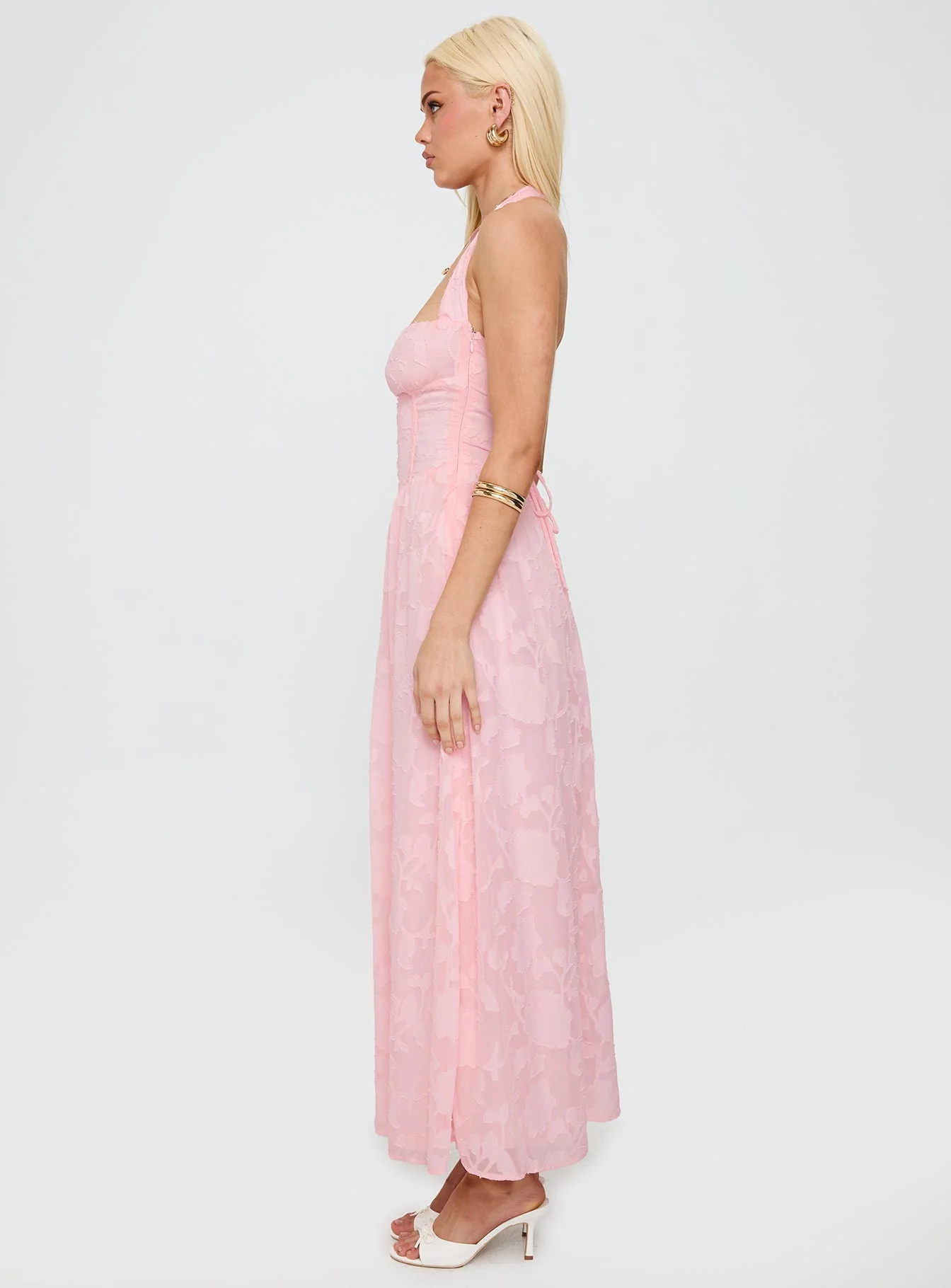 Fransiska Burnout Halter Maxi Dress Pink