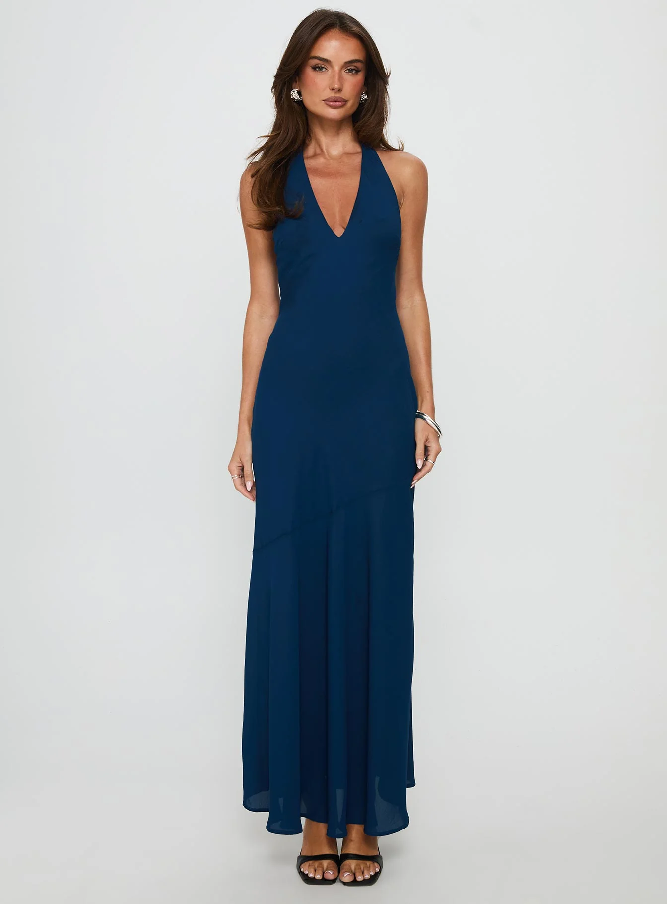 Luannie Halter Scarf Tie Maxi Dress Navy
